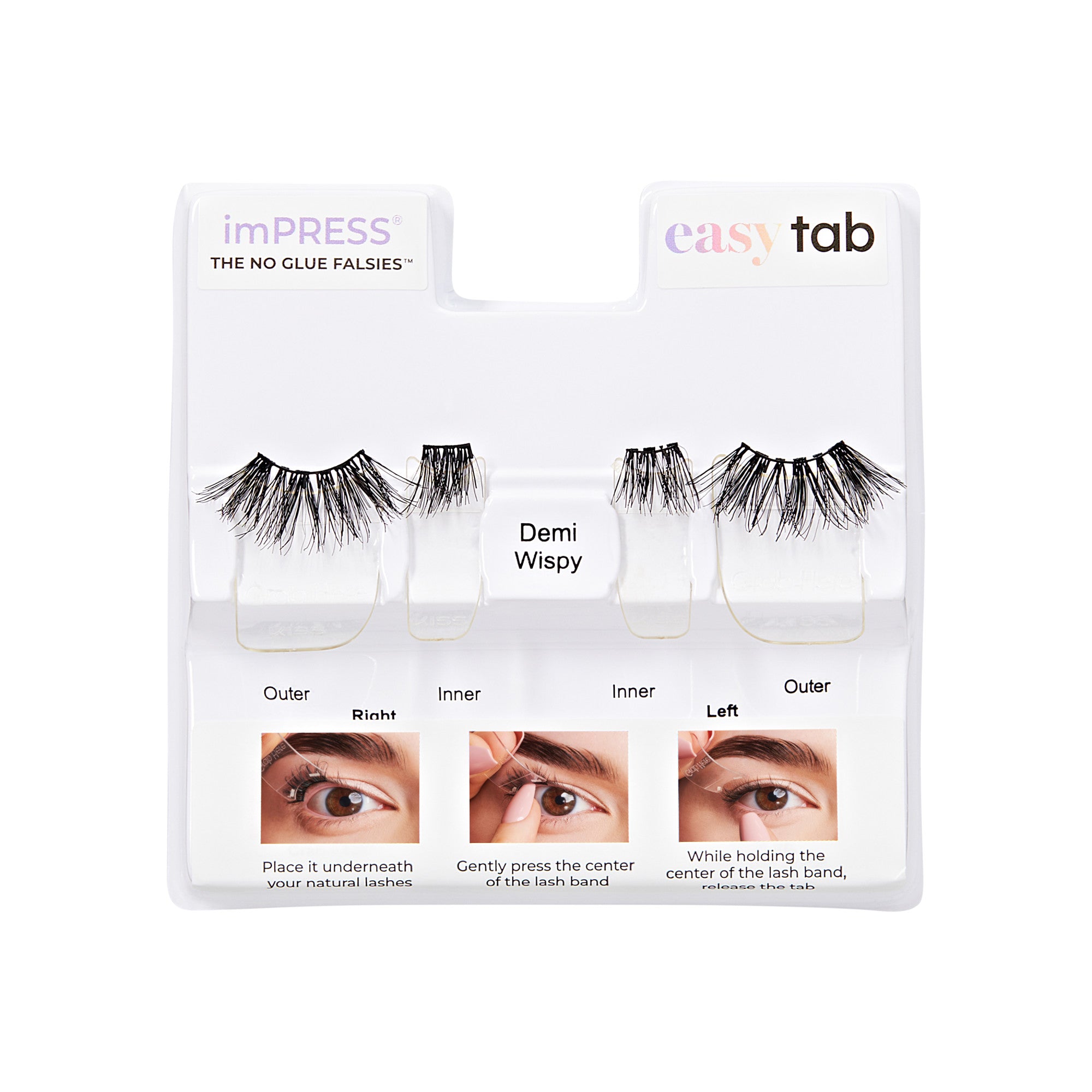 imPRESS easyTAB Demi Wispy false lashes with application instructions