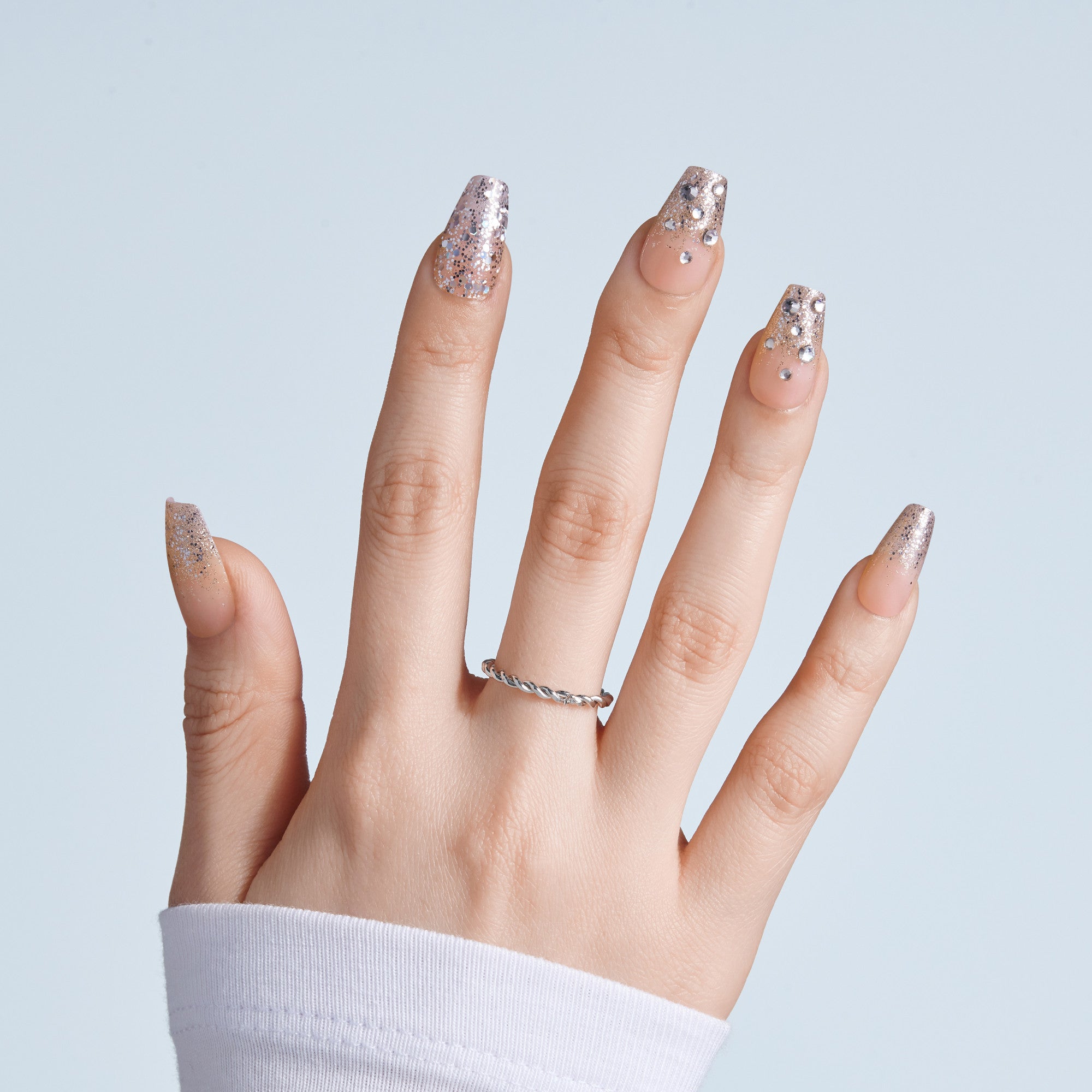 Kiss Glam 3D & Jeweled Press On Fake Glue Nails - Yours | 3D & Jewel Design, Pink, Medium, Coffin