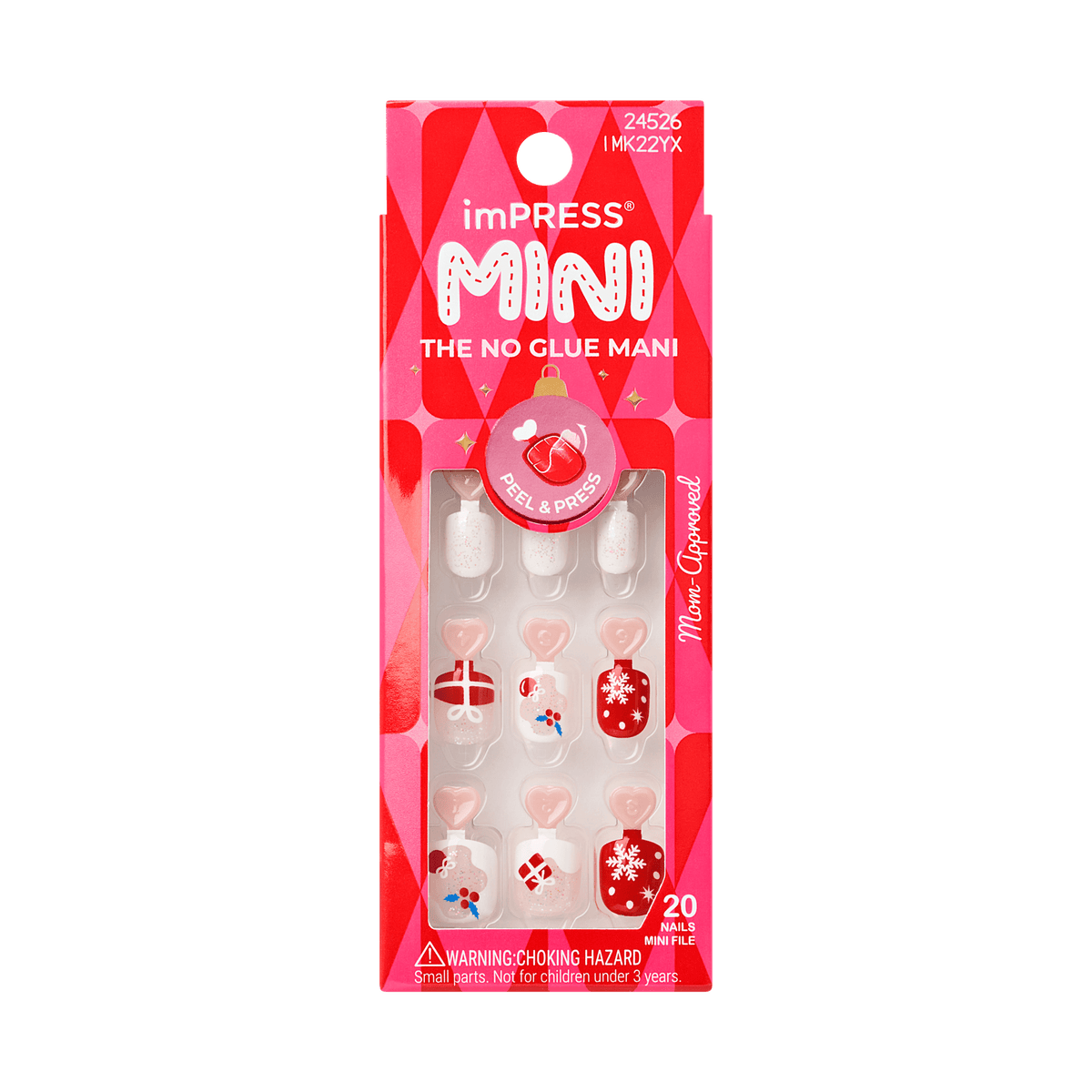 Impress Kids Holiday No Glue Fake Press On Nails - Mini Angels | Design, Pink & Red, Kids, Squoval, Manicure