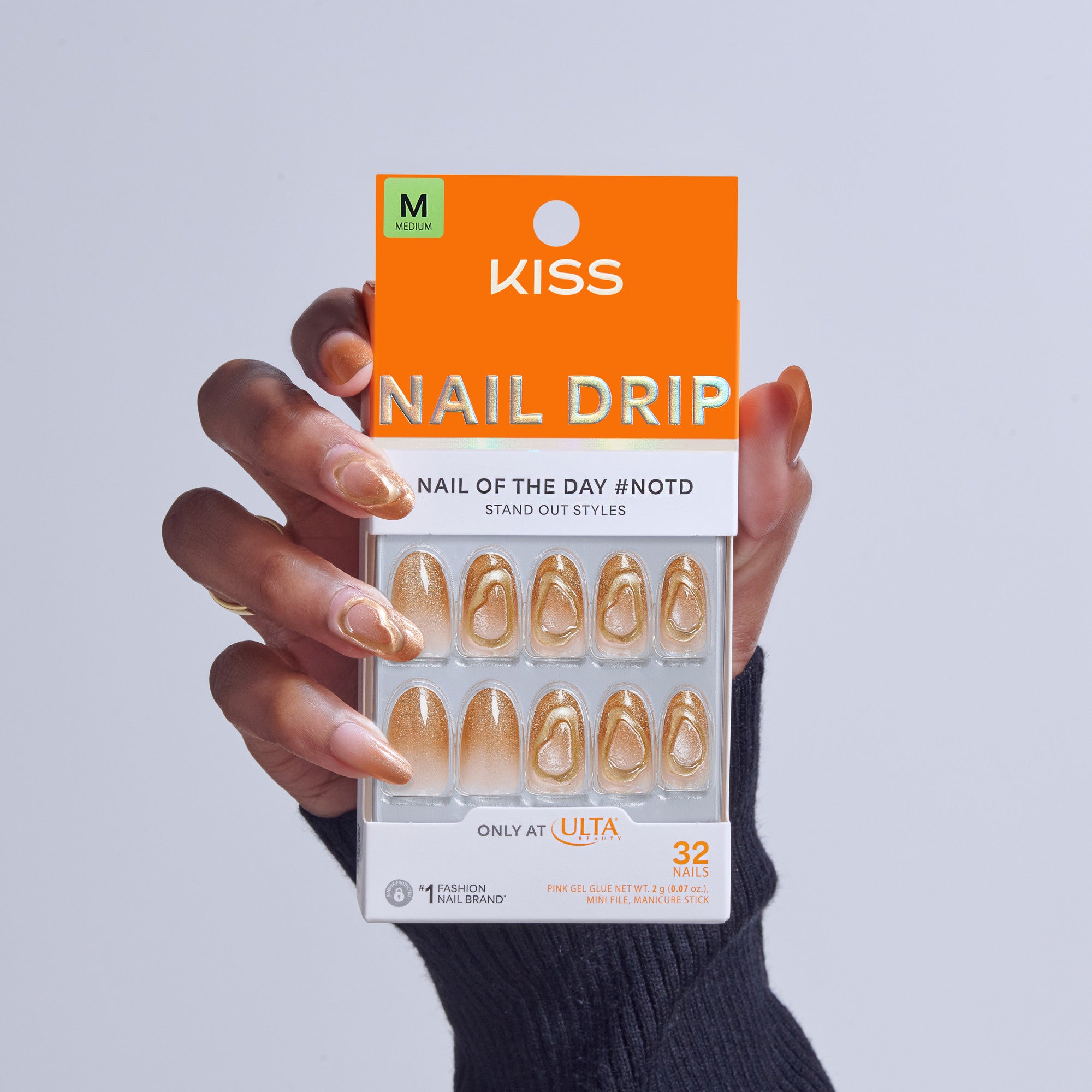 KISS NAIL DRIP Press On Glue Nails - Golden Laughter