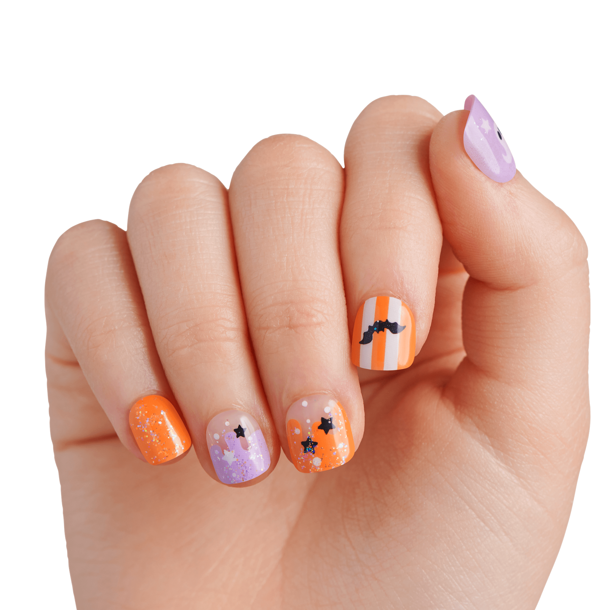 Impress Kids Halloween No Glue Fake Press On Nails - Boo! | Design, Purple & Orange, Kids, Squoval, Glow In The Dark, Manicure