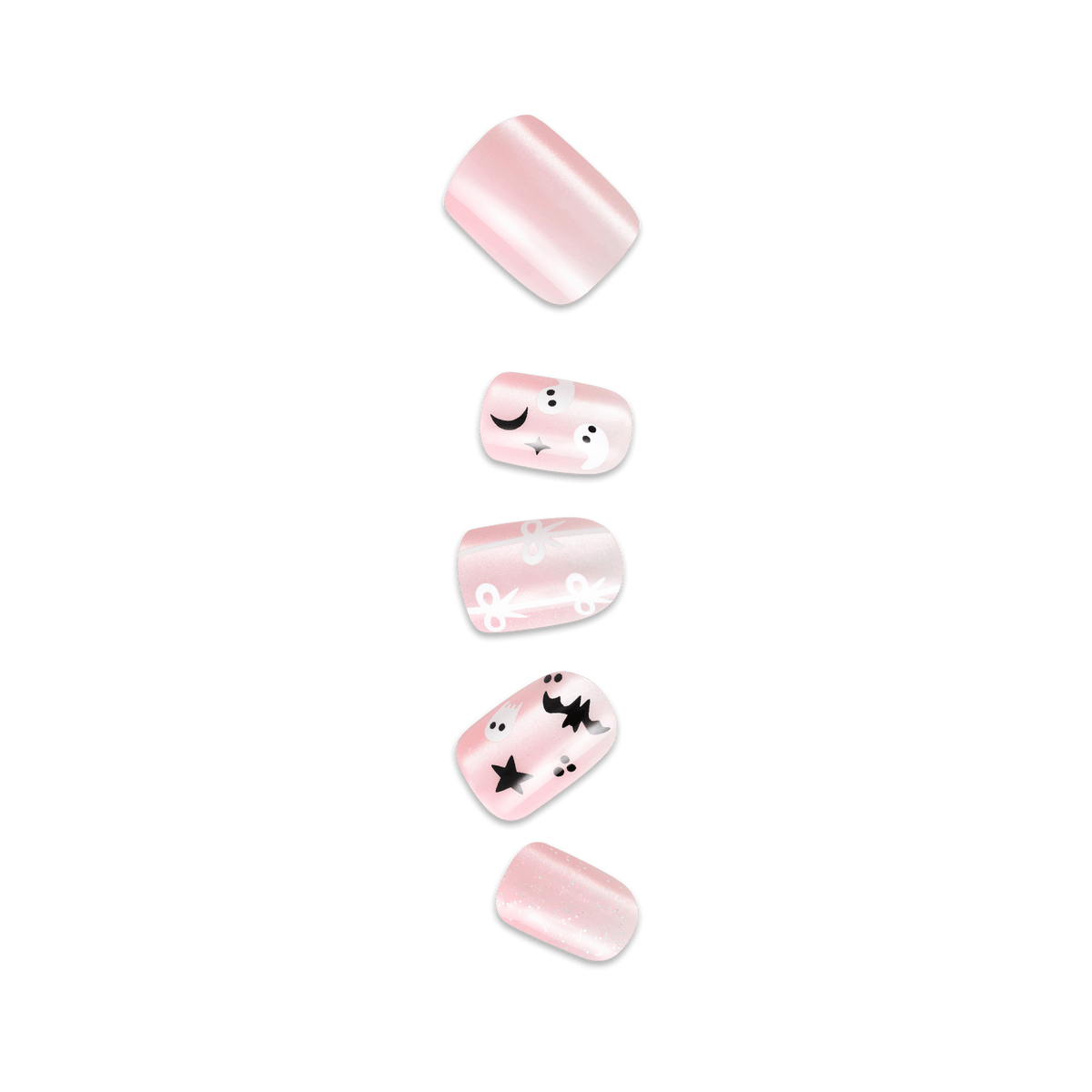 Impress Design Halloween No Glue Fake Press On Nails - Broom & Bloom | Design, Pink, Short, Squoval, Glow In The Dark, Manicure