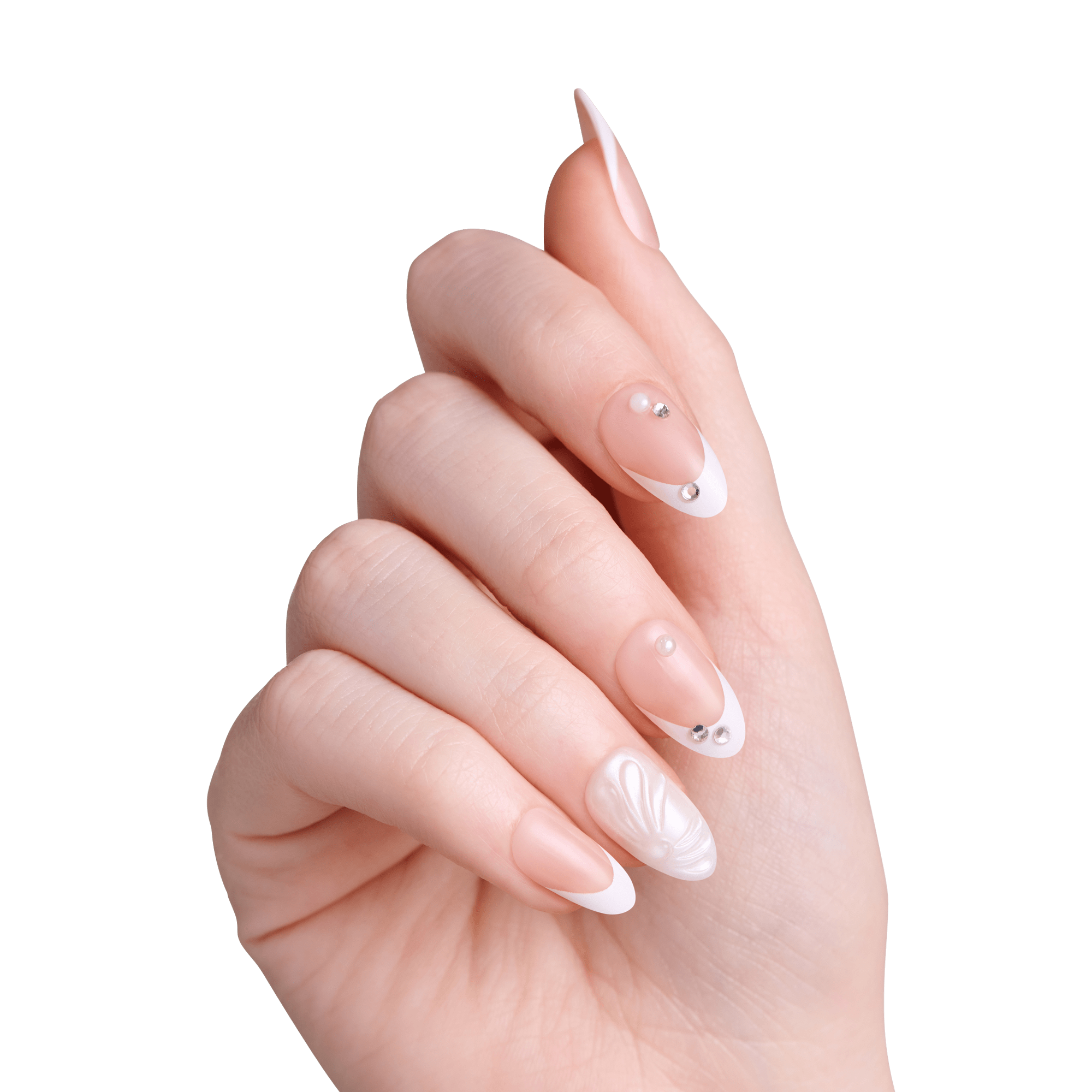 Impress Design No Glue Fake Press On Nails - Bloom | French Design, White, Medium, Almond, Manicure