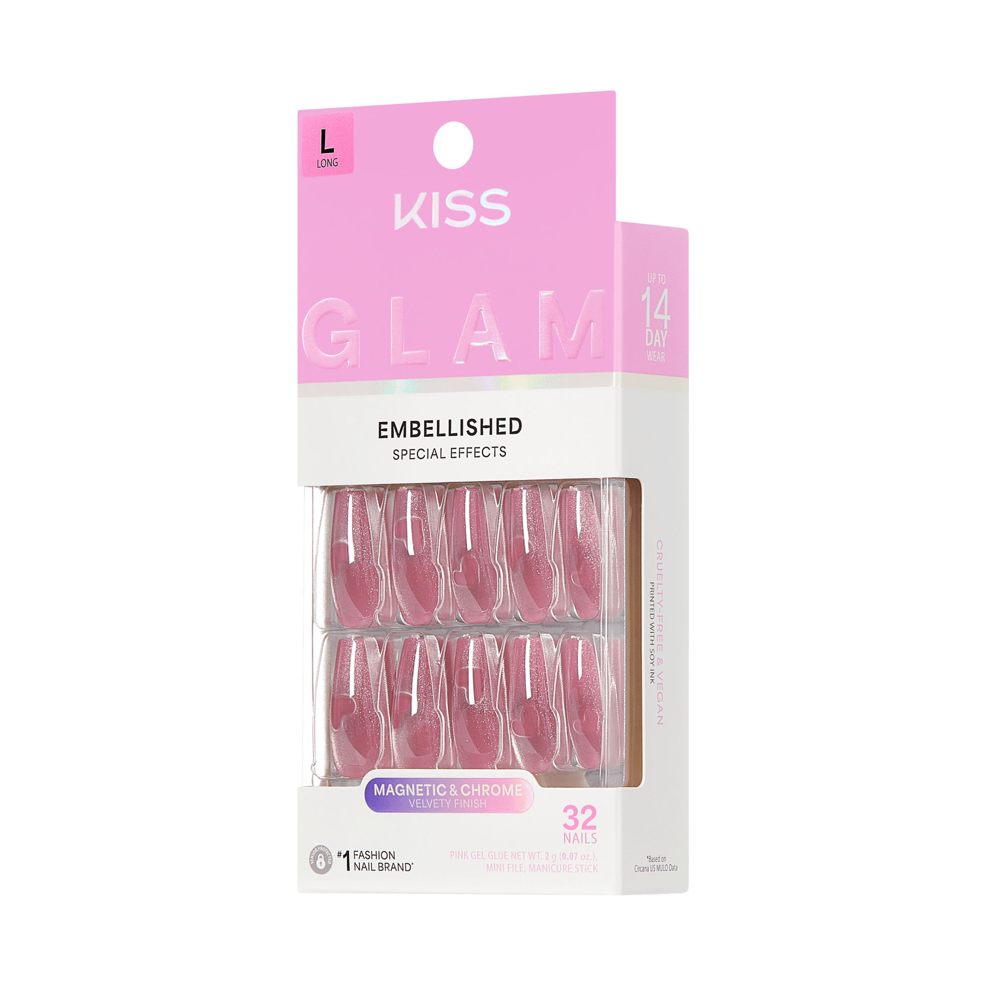 KISS GLAM Embellished Press On Glue Nails - Pink Sugar