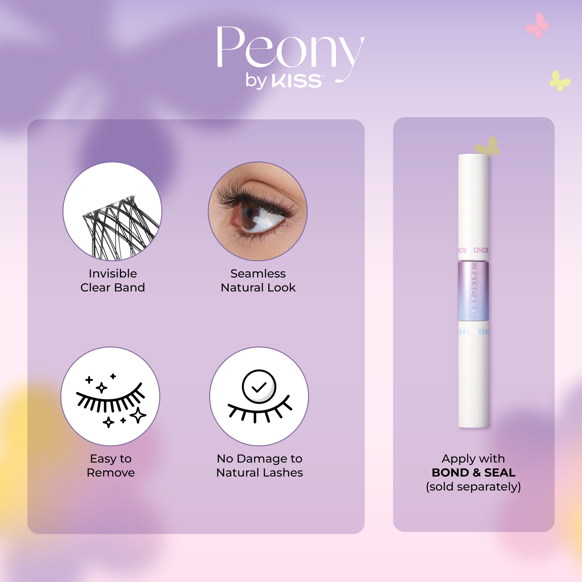 KISS Peony False Eyelashes, Lash Extension Kit, 120 Lash Clusters - Misty Haze