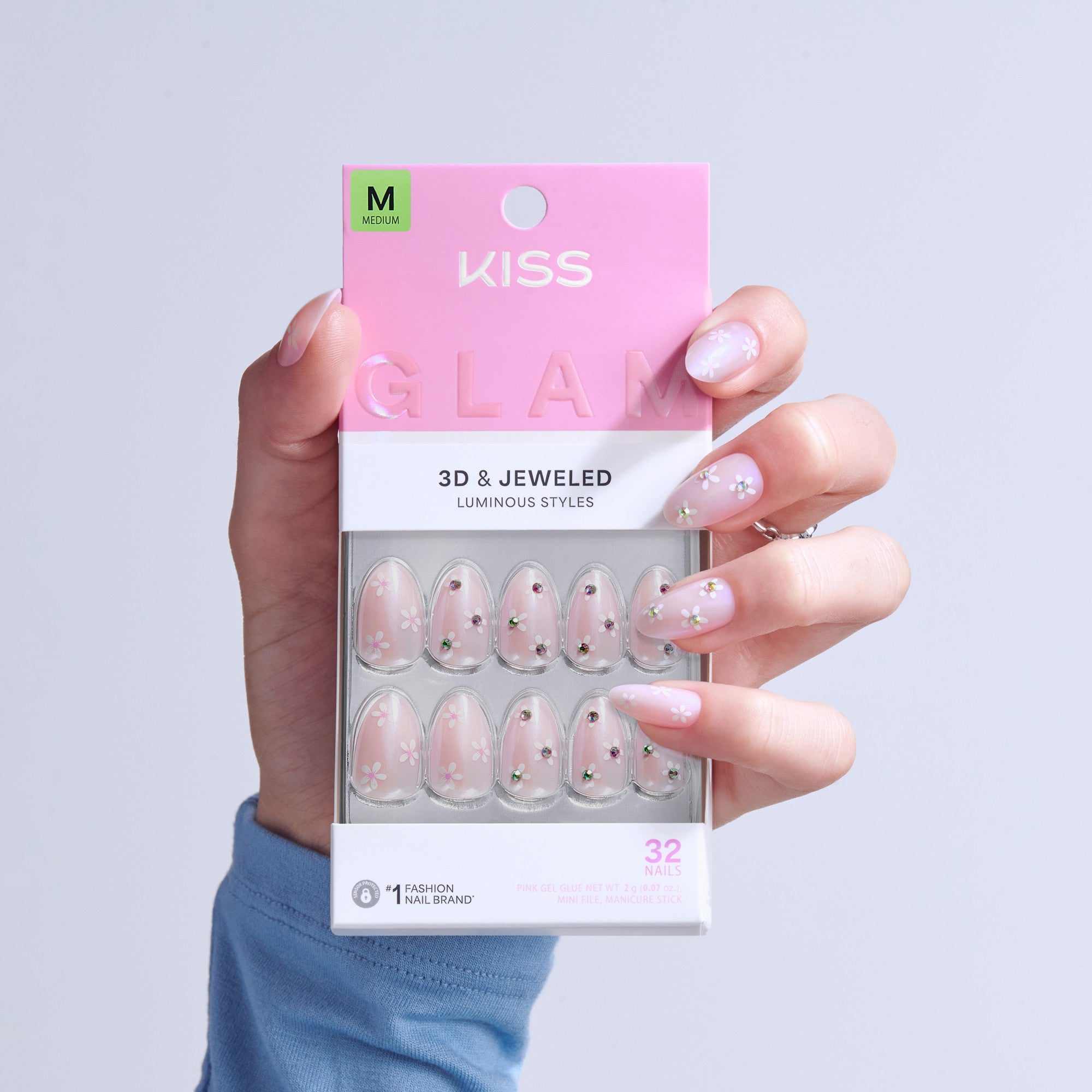 KISS GLAM 3D & Jewel Press On Glue Nails - Breeze of Bliss