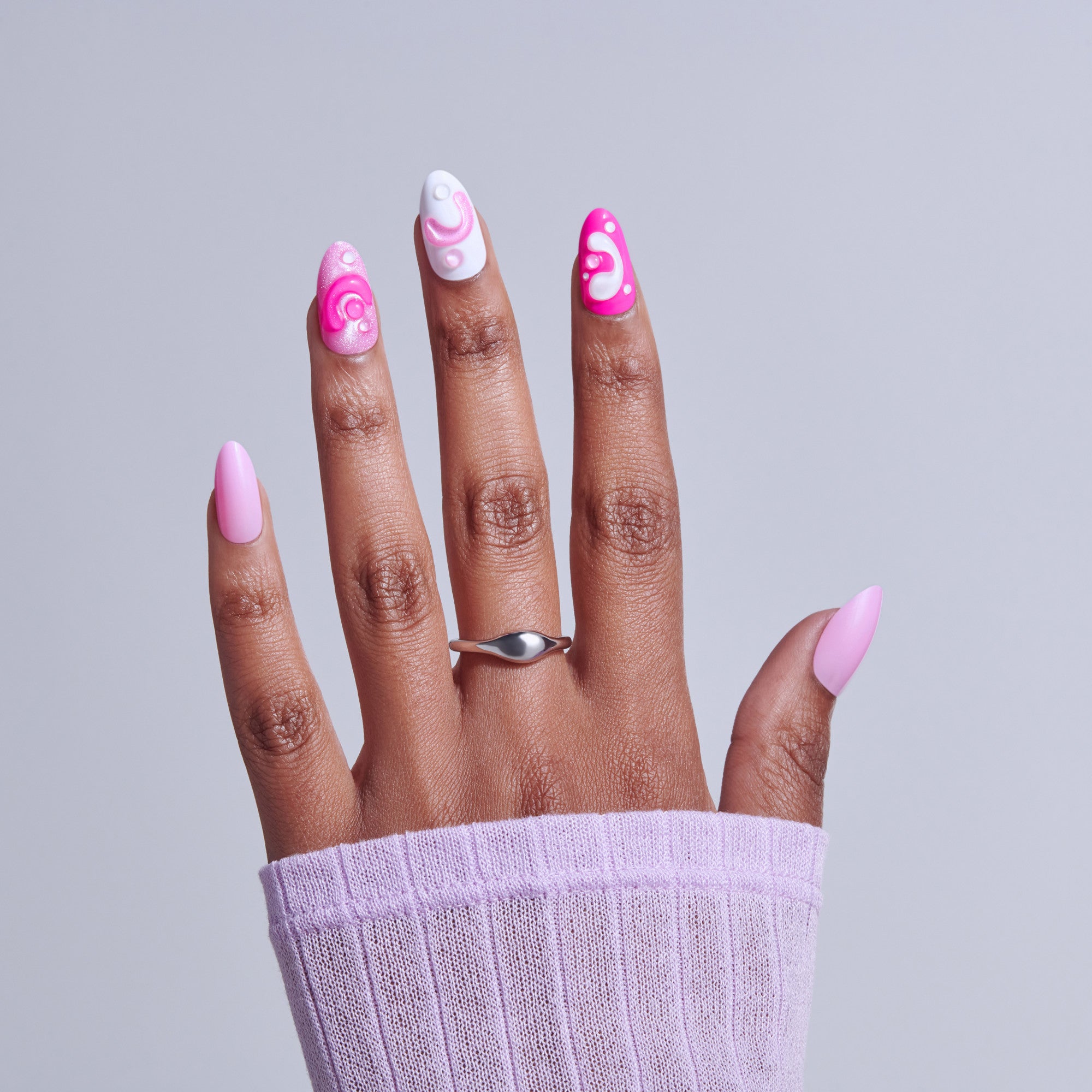 Kiss Nail Drip Press On Fake Glue Nails - Cheerful Meadow | 3D