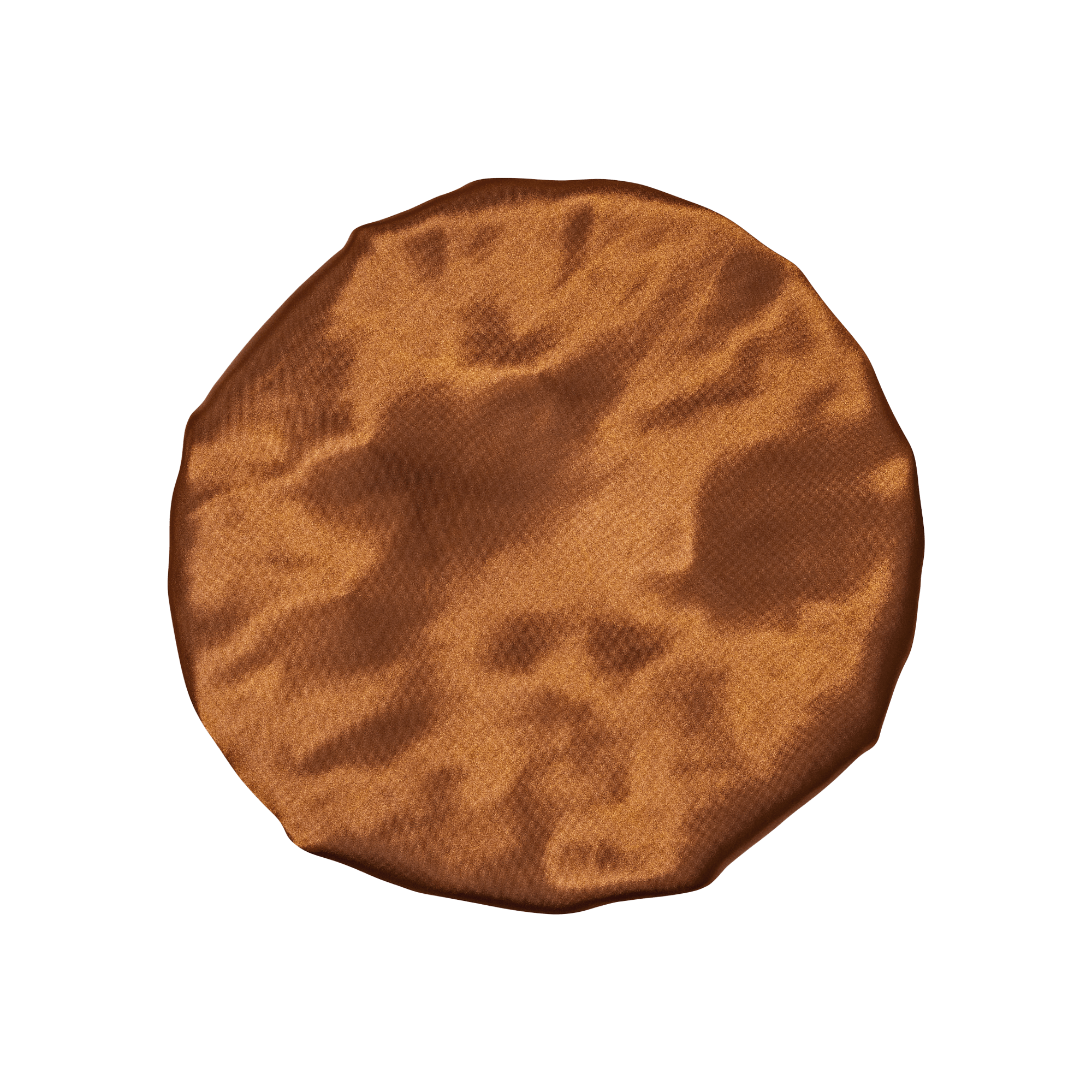 Round brown cookie with textured surface on white background.