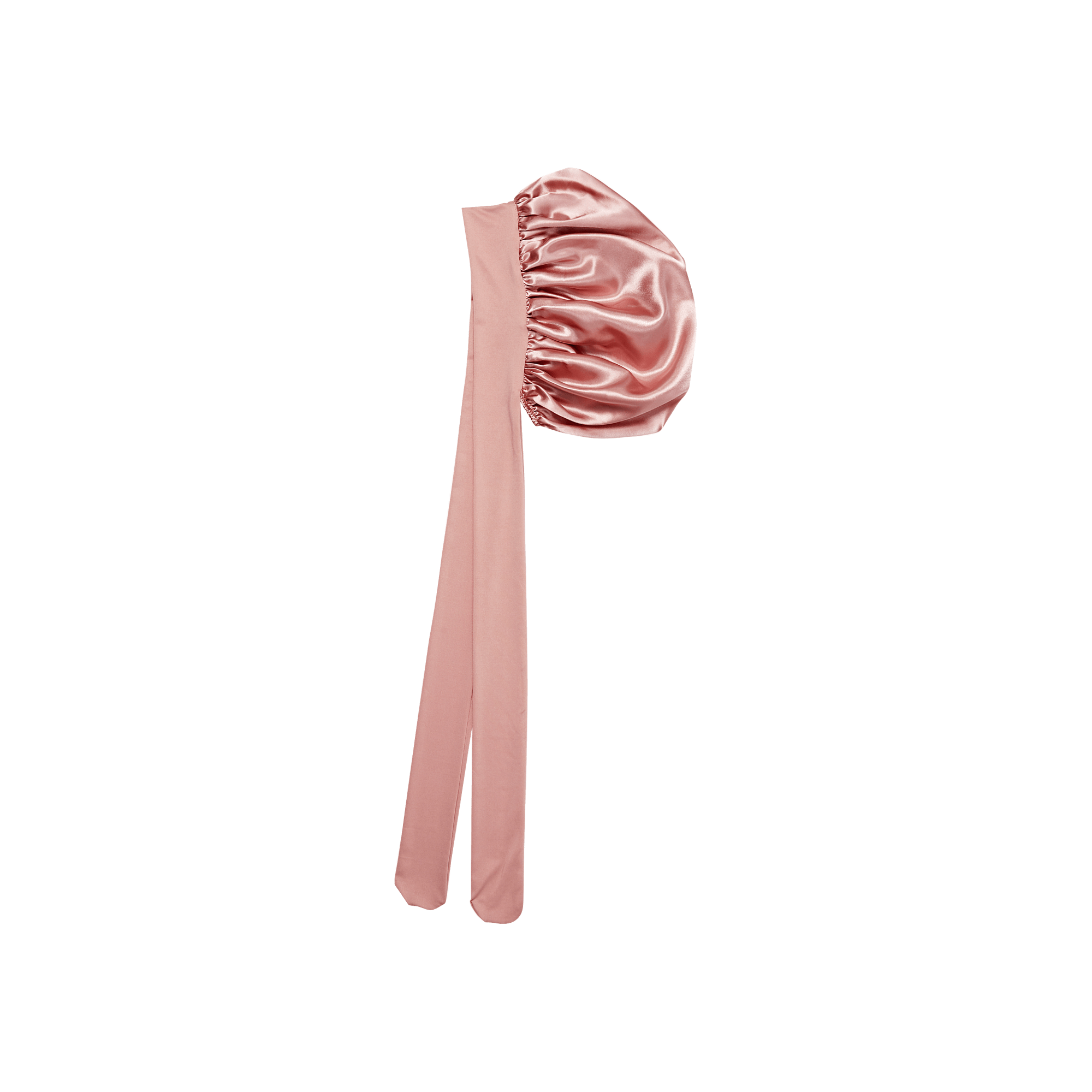 Pink satin headband with a long ribbon on a transparent background