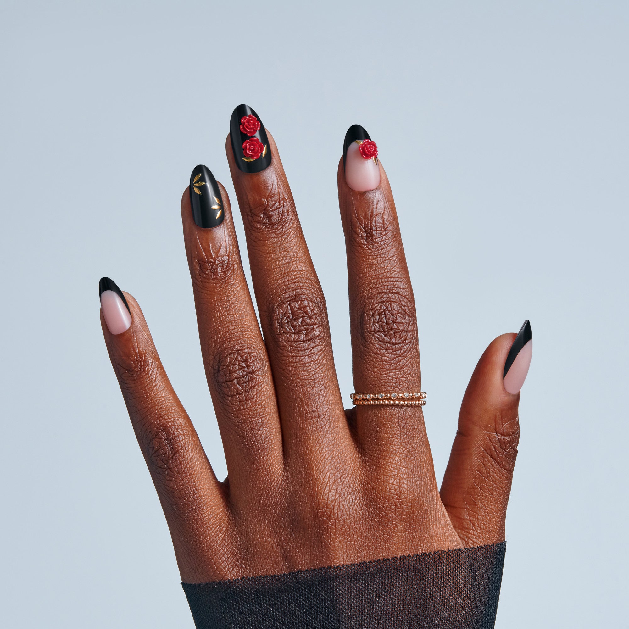Kiss Haunt Halloween Press On Fake Glue Nails - Drop Dead Gorgeous | French Design, Black & Red, Medium, Almond, Glow In The Dark