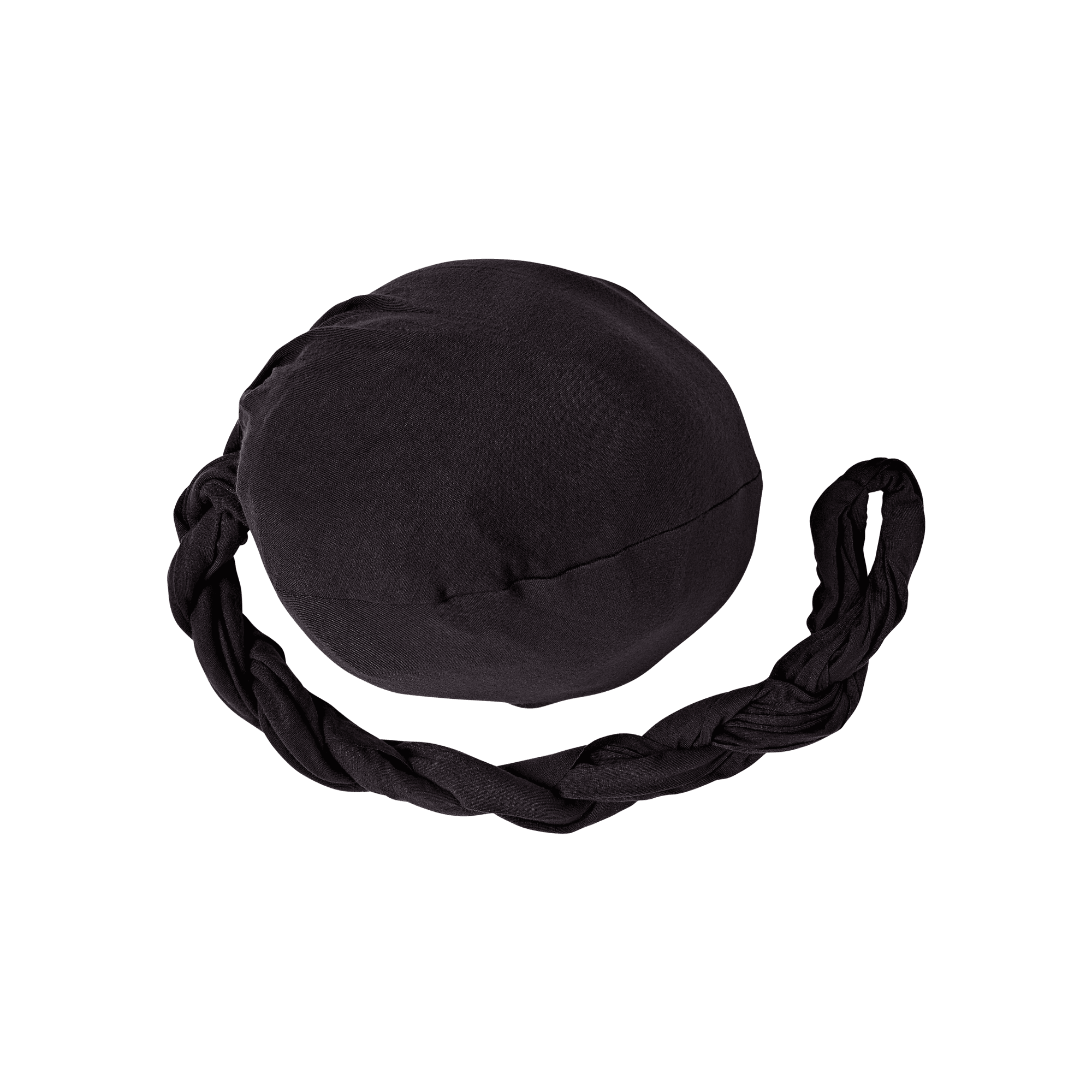 Black premium satin-lined halo turban pre-tied with a twisted band, shown flat against a transparent background.