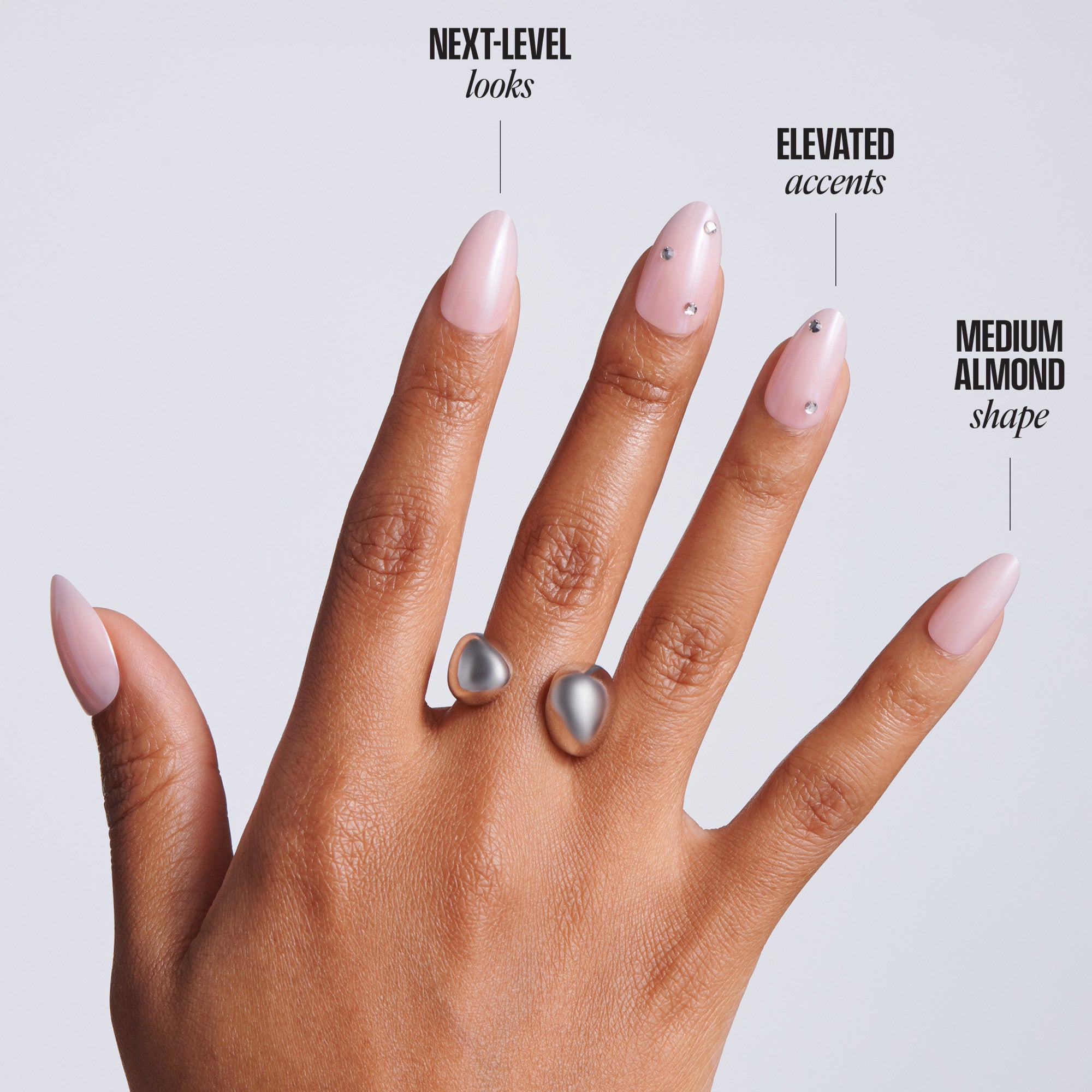 Kiss Glam Jeweled Press On Fake Glue Nails - Candy Dust | 3D & Jeweled, Pink, Medium, Almond