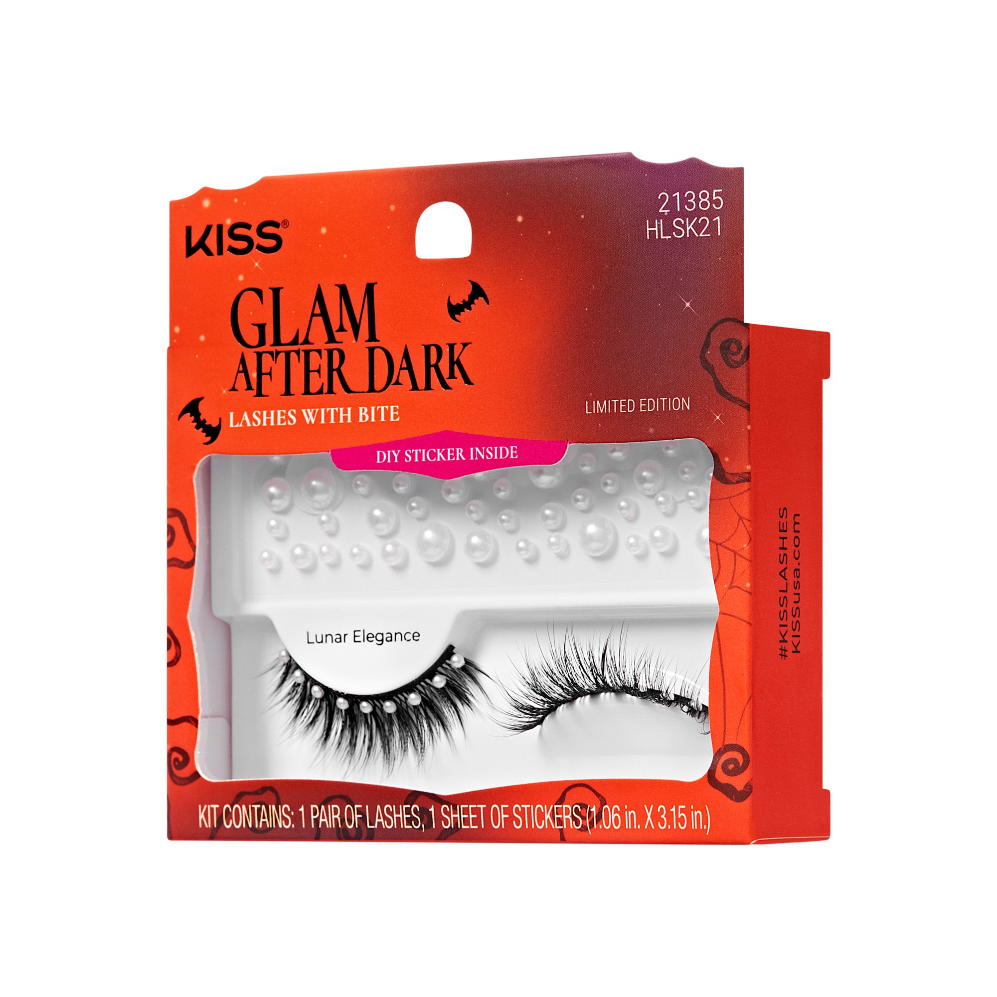 KISS Glam After Dark Lunar Elegance false lashes with DIY stickers, limited edition Halloween packaging