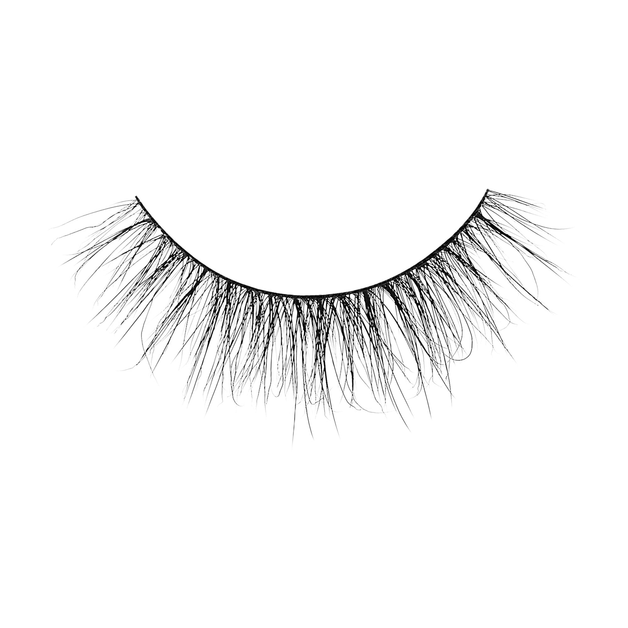 Single black false eyelash from the KISS Lash Couture The Muses Collection, featuring a wispy, natural-looking layered design.