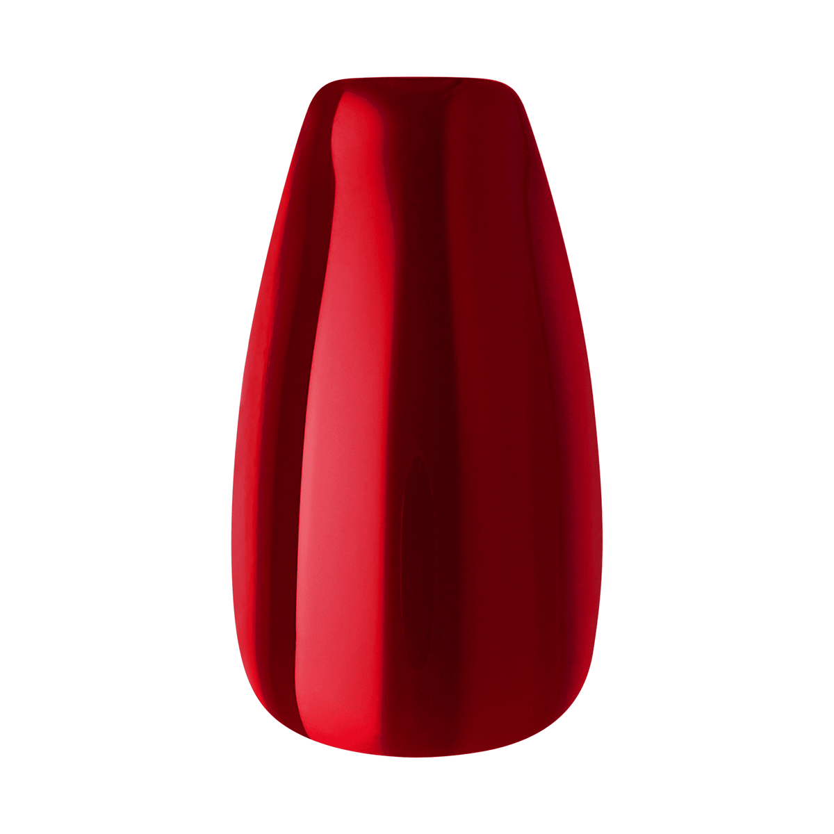 The image shows a sleek, modern vase with a smooth, glossy finish. The vase is predominantly red and has a simple, elongated, and slightly tapered shape. Its surface is highly reflective, giving it a polished and contemporary appearance. The design is minimalist, with no additional patterns or decorations, emphasizing its clean lines and vibrant color.