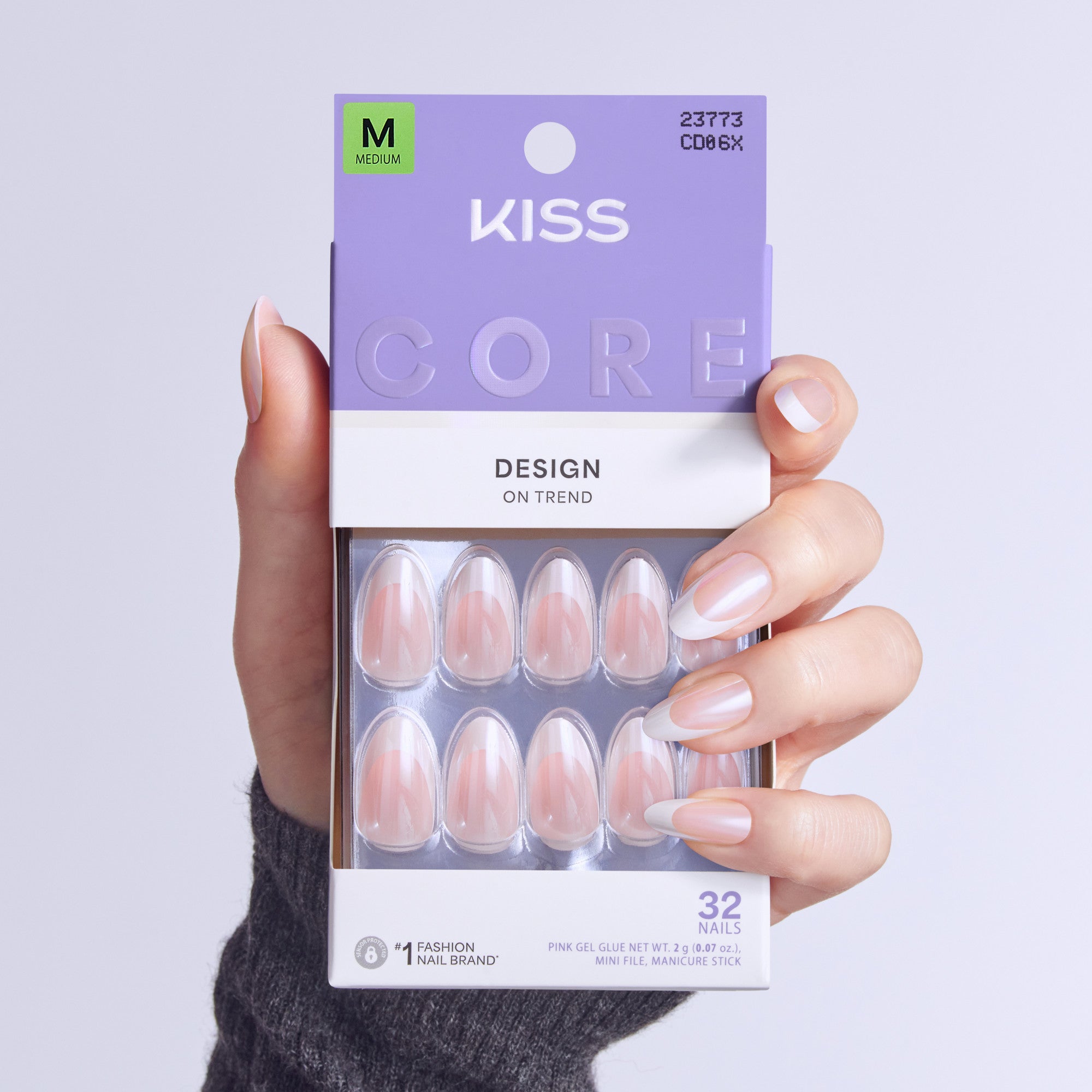 Kiss Core Design Press On Fake Glue Nails - New Chapter | French Tips, White, Medium, Almond