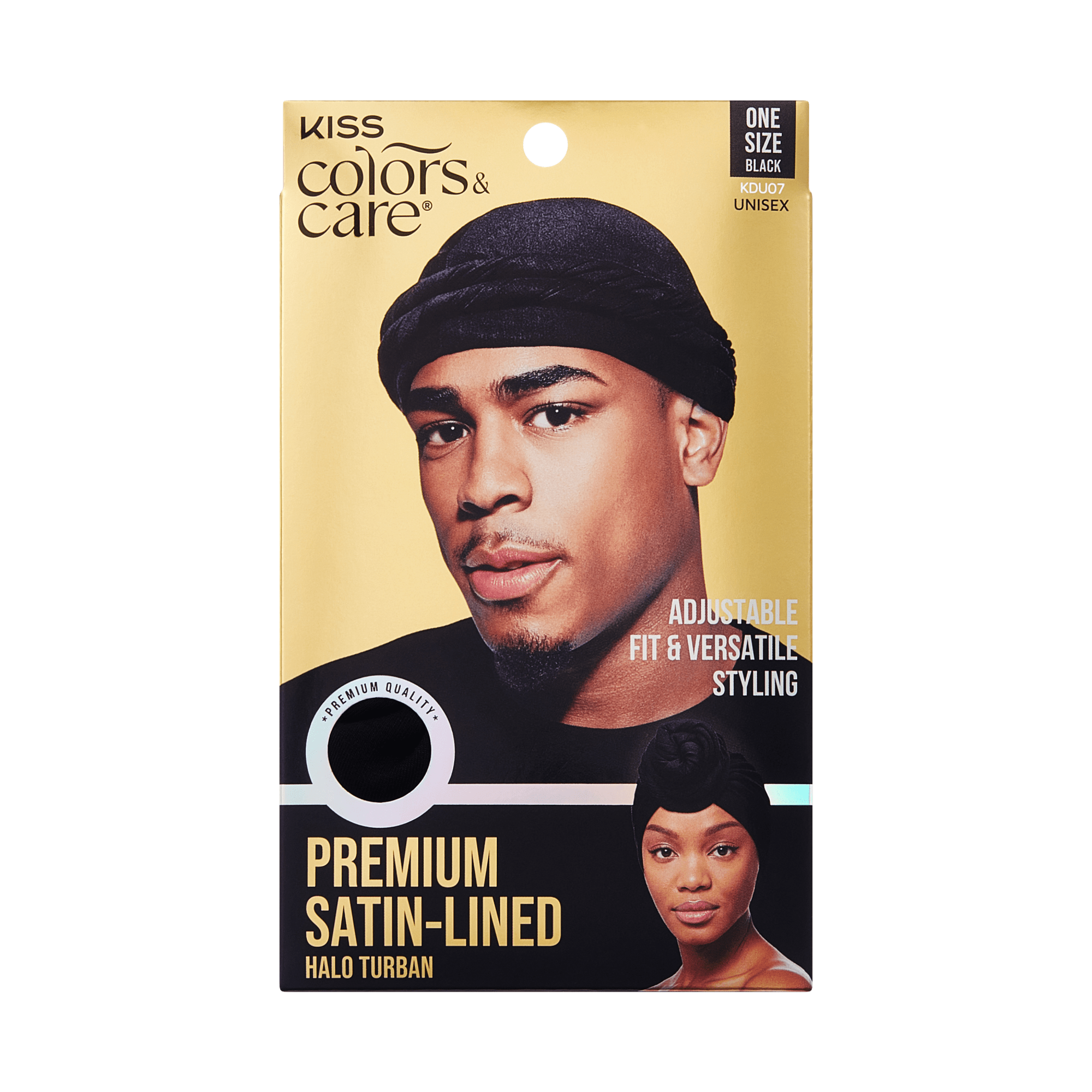 KISS Colors & Care Premium Satin-Lined Halo Turban, Black