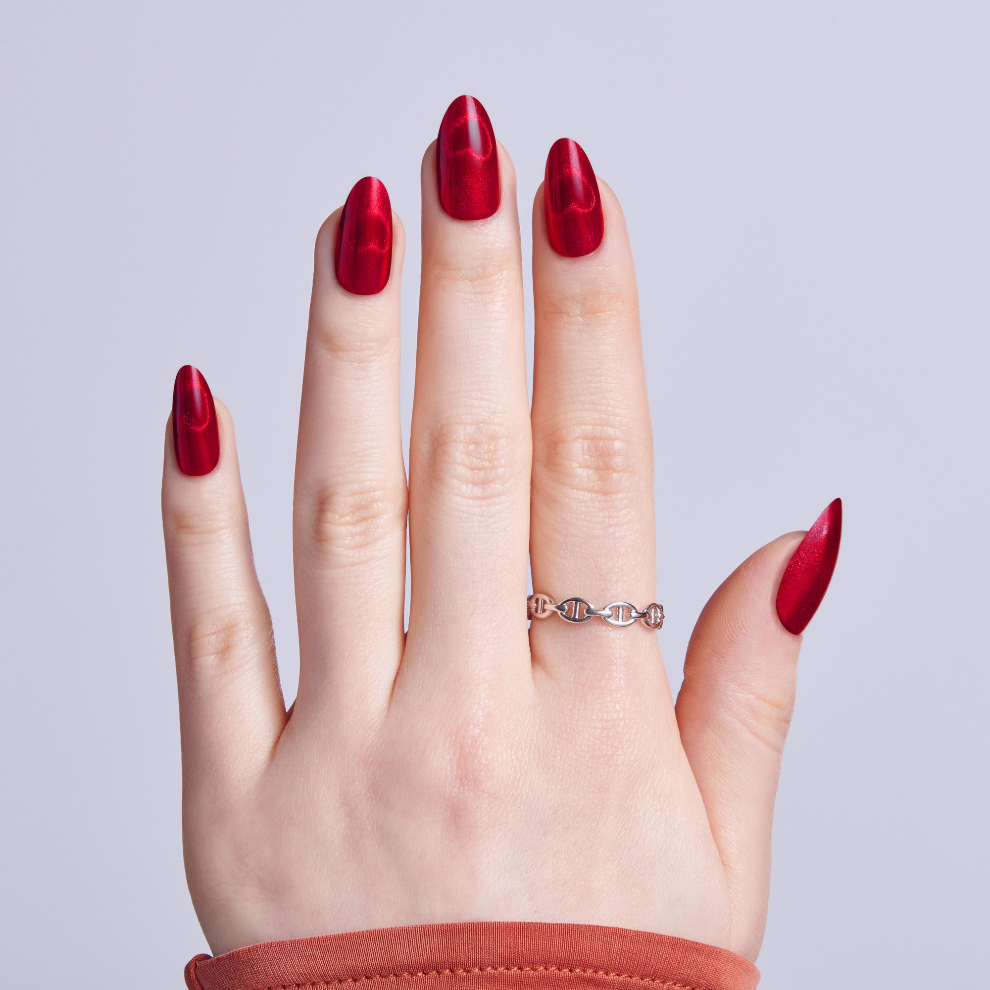 Kiss Glam Embellished Press On Fake Glue Nails - Famous | 3D & Jewel Design, Red, Medium, Almond