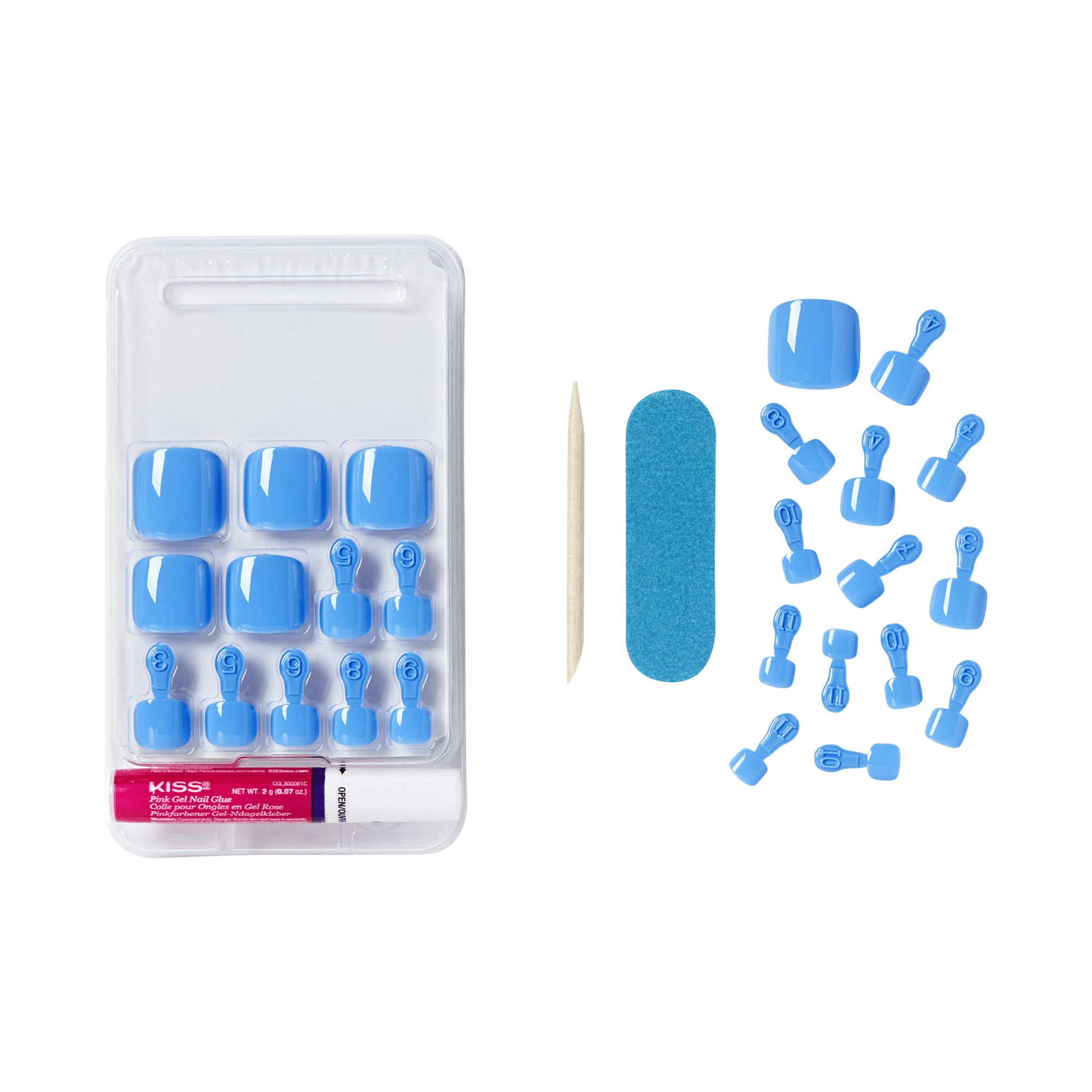KISS Gel Fantasy Color Press On Glue Toenails - Electric Feel