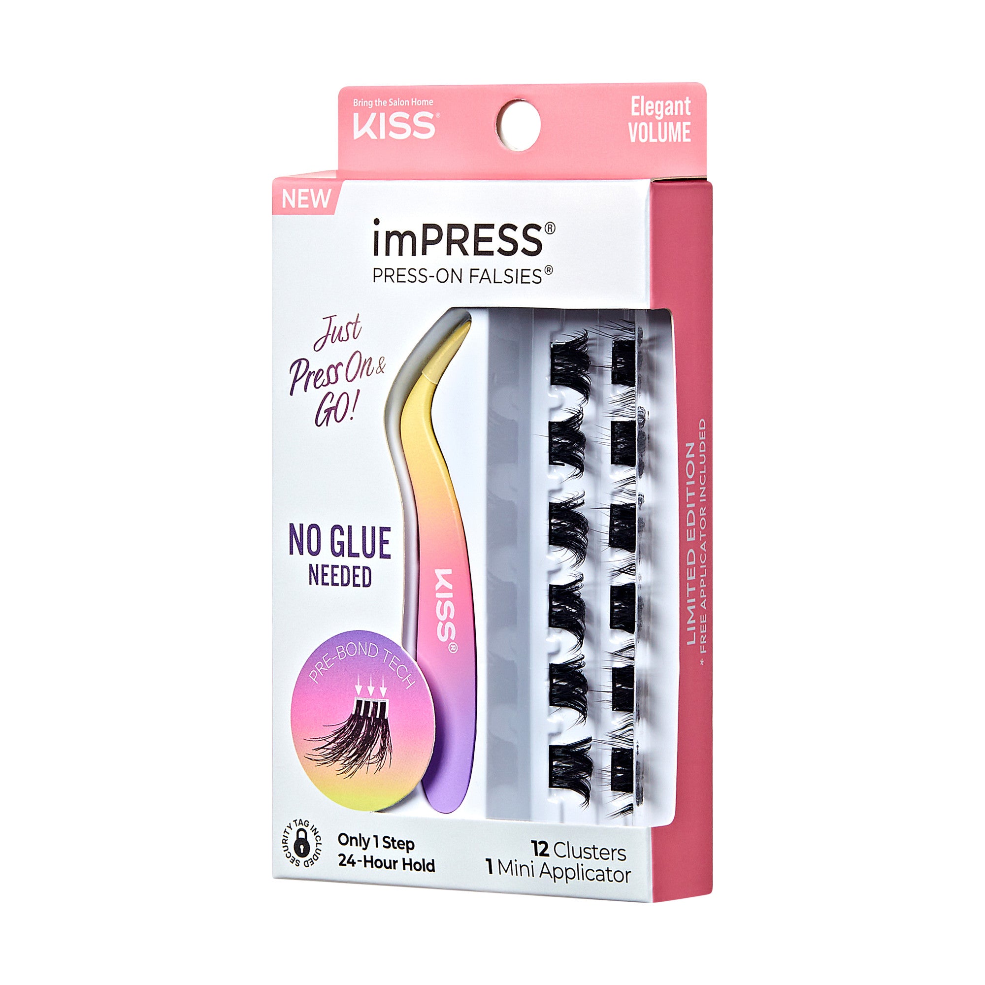 Impress Falsies Self Adhesive Eyelashes, 12 Lash Clusters + Applicator - Elegant