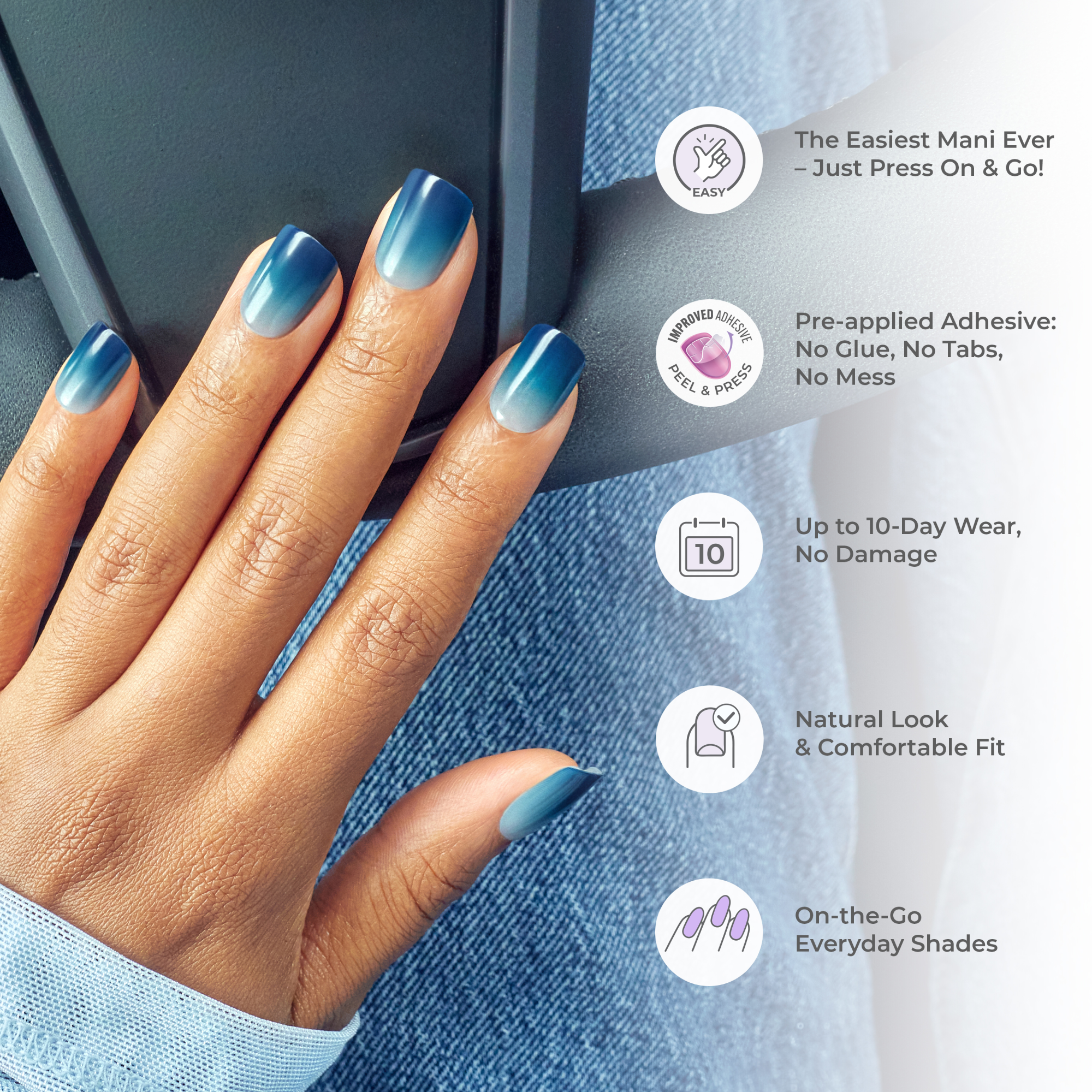 Impress Color No Glue Fake Press On Nails - Baby Why So Blue | Solid, Blue, Short, Squoval, Manicure