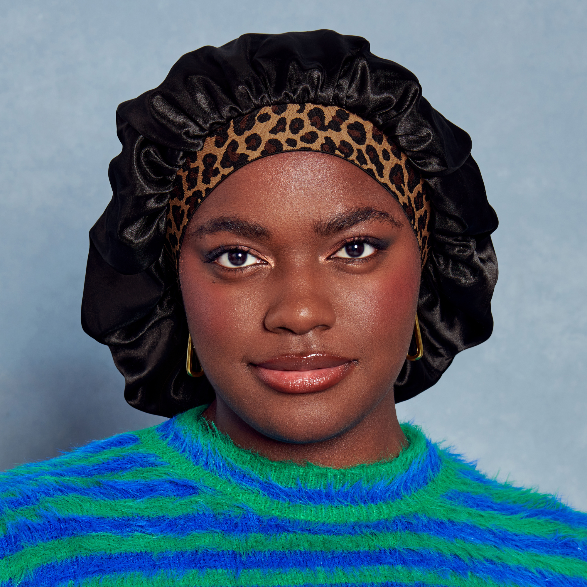 KISS Colors & Care Silky Charmeuse Satin Stylish Day & Night Cap - Black & Leopard