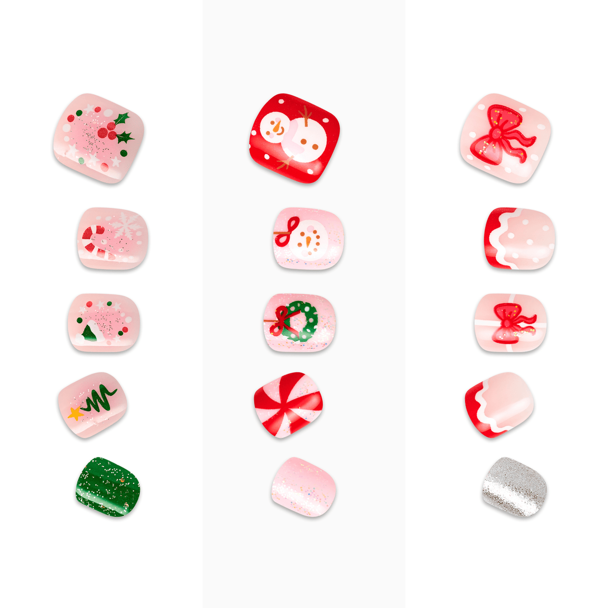 Impress Kids Holiday No Glue Fake Press On Nails - Jingle Joy Gift Set | Design, Pink & Red, Kids, Squoval, 3 Manicure Sets Included