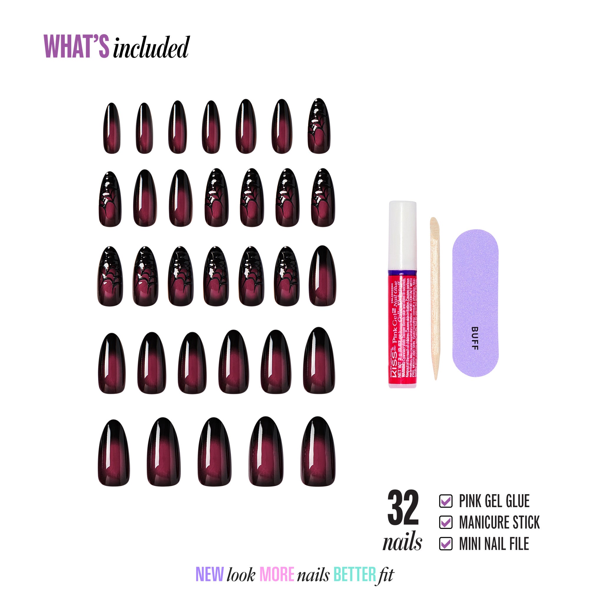Kiss Haunt Halloween Press On Fake Glue Nails - Ghoulfriend | Design, Black & Red, Long, Almond