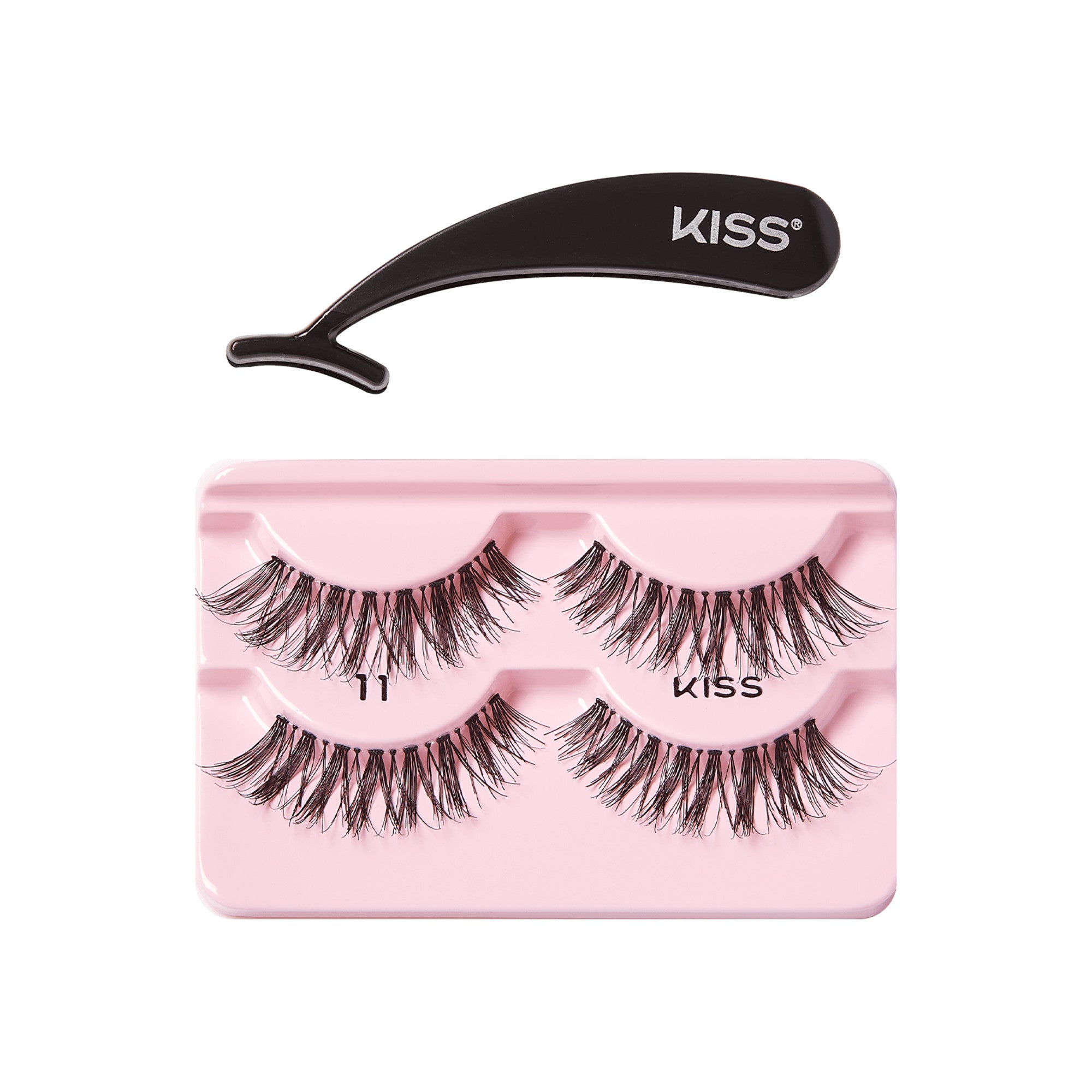 KISS false eyelashes with applicator in pink case, 2 pairs included