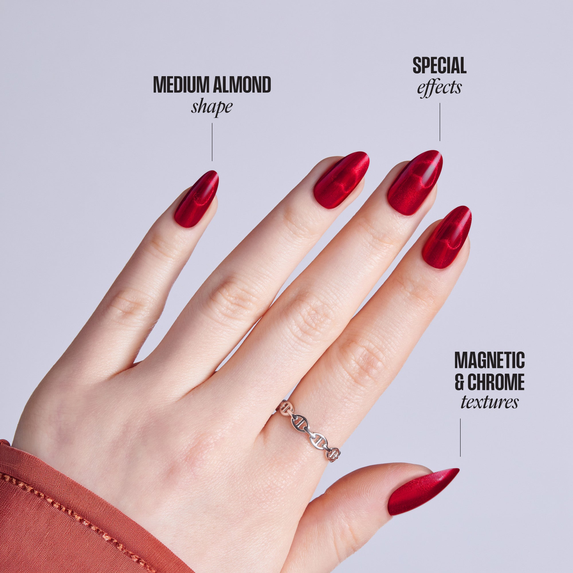 Kiss Glam Embellished Press On Fake Glue Nails - Famous | 3D & Jewel Design, Red, Medium, Almond