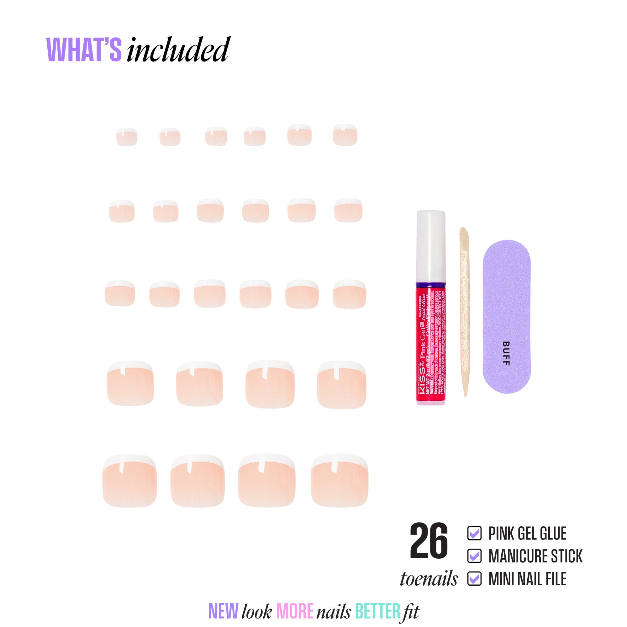 KISS CORE French Tip Press On Glue Toenails - Two of a Kind