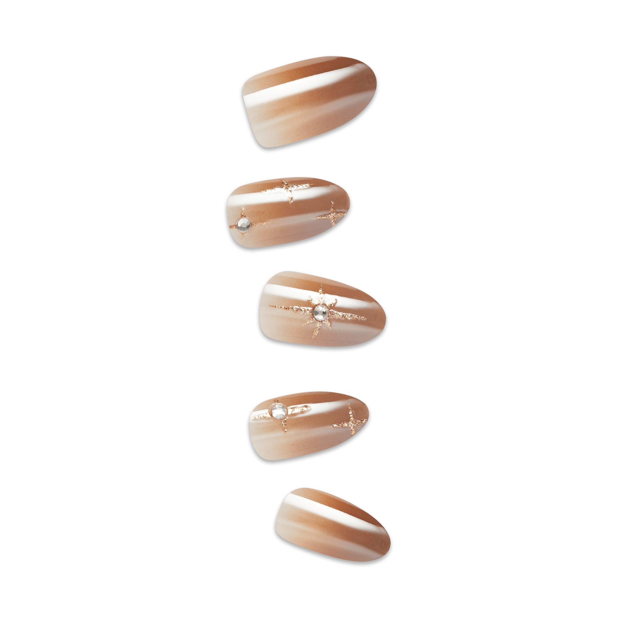 Impress Design No Glue Fake Press On Nails - Crisp | 3D & Jewel Design, Brown, Medium, Almond, Manicure