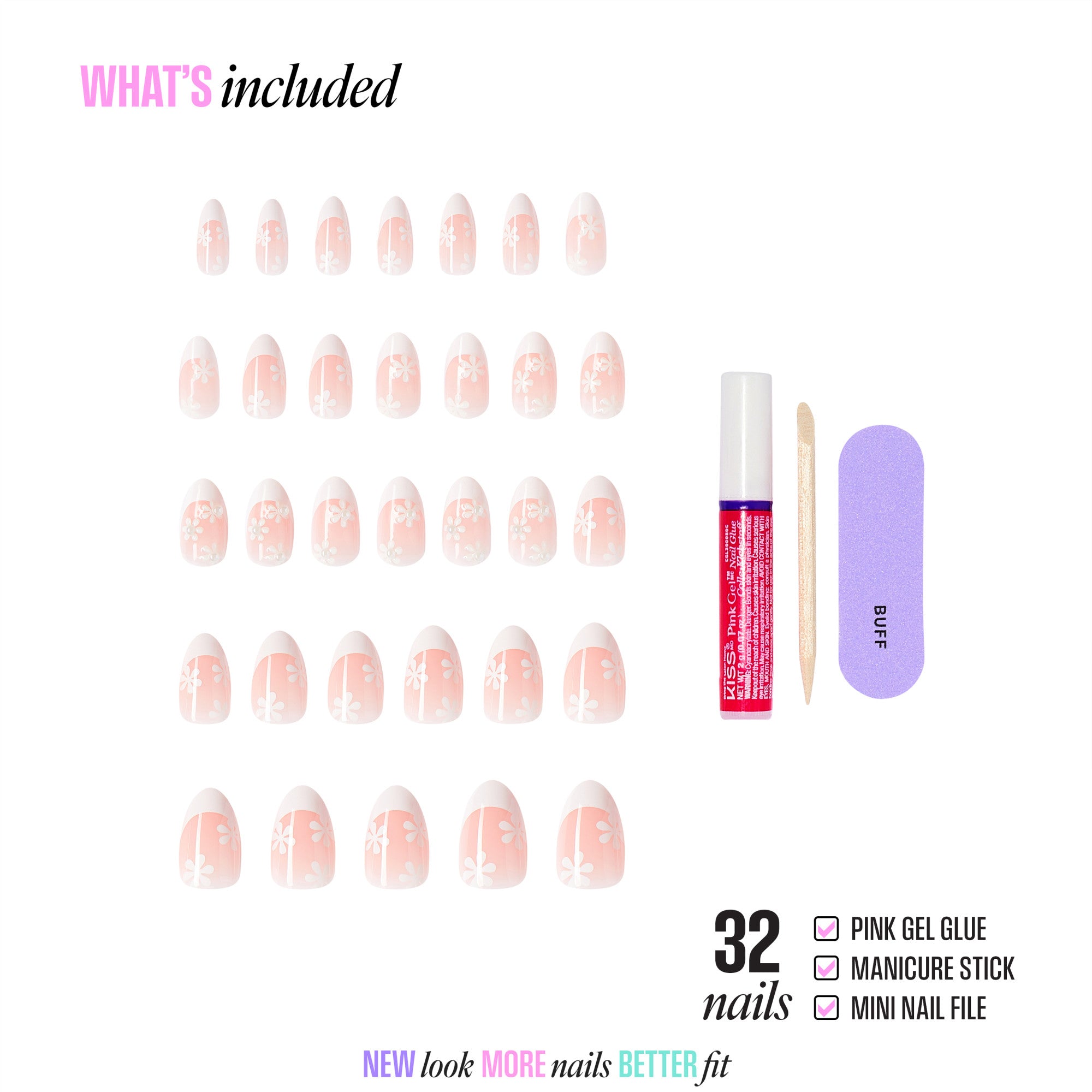 Kiss Glam Jeweled Press On Fake Glue Nails - Crystal Bloom | 3D & Jeweled French Design, White, Medium, Almond