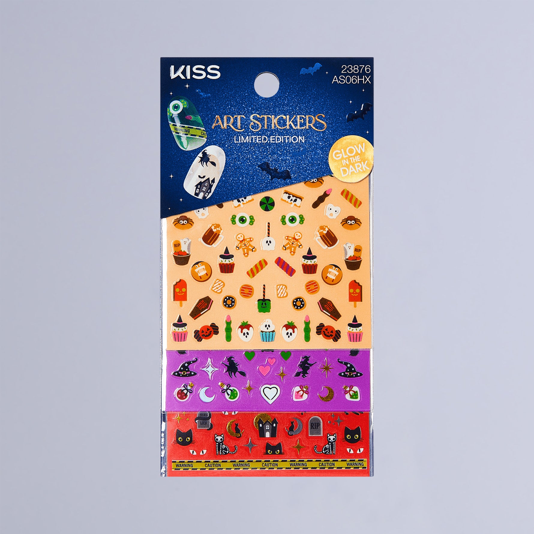 Kiss Glow-In-The-Dark Halloween Press On Fake Nail Art Stickers - Mischief | 3 Sheets, Multicolor