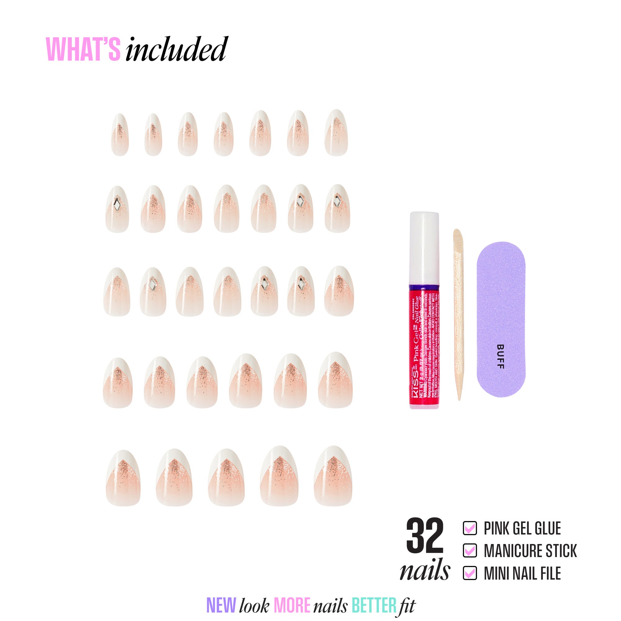 KISS GLAM 3D & Jewel Press On Glue Nails - Applause