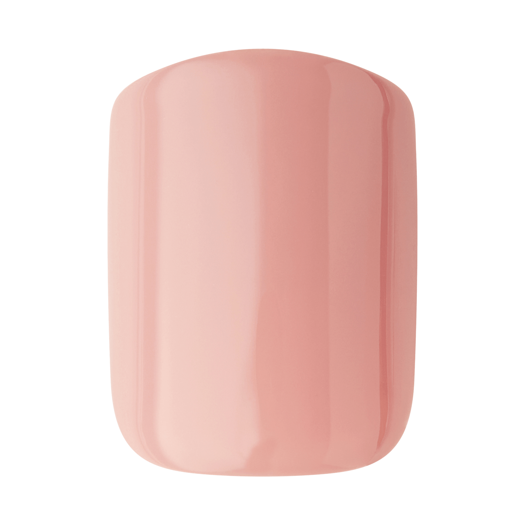 Soft pink nail polish swatch on rounded rectangular nail tip.