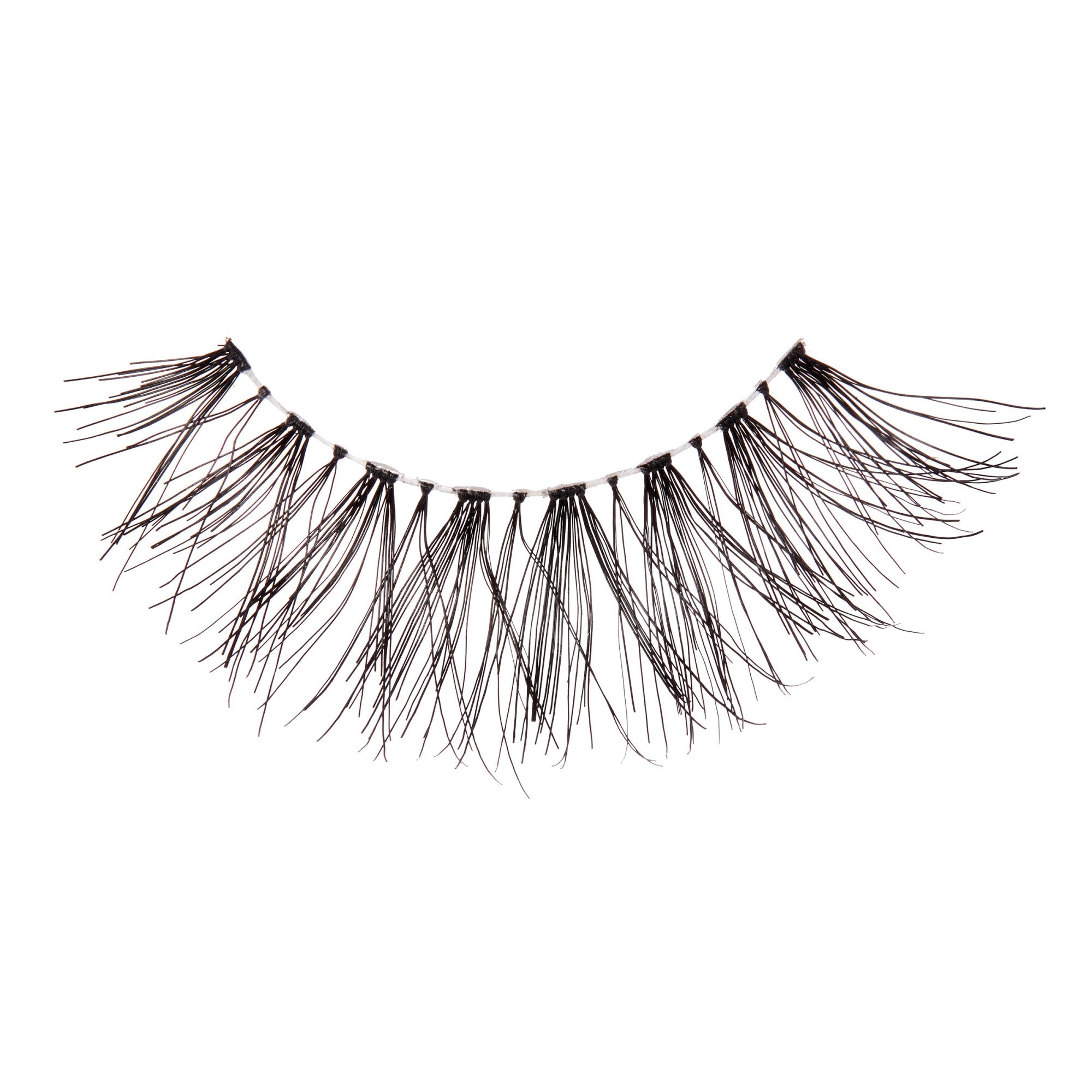 Single black false eyelash with a wispy, sparse design, displayed against a white background. No on-image text present.