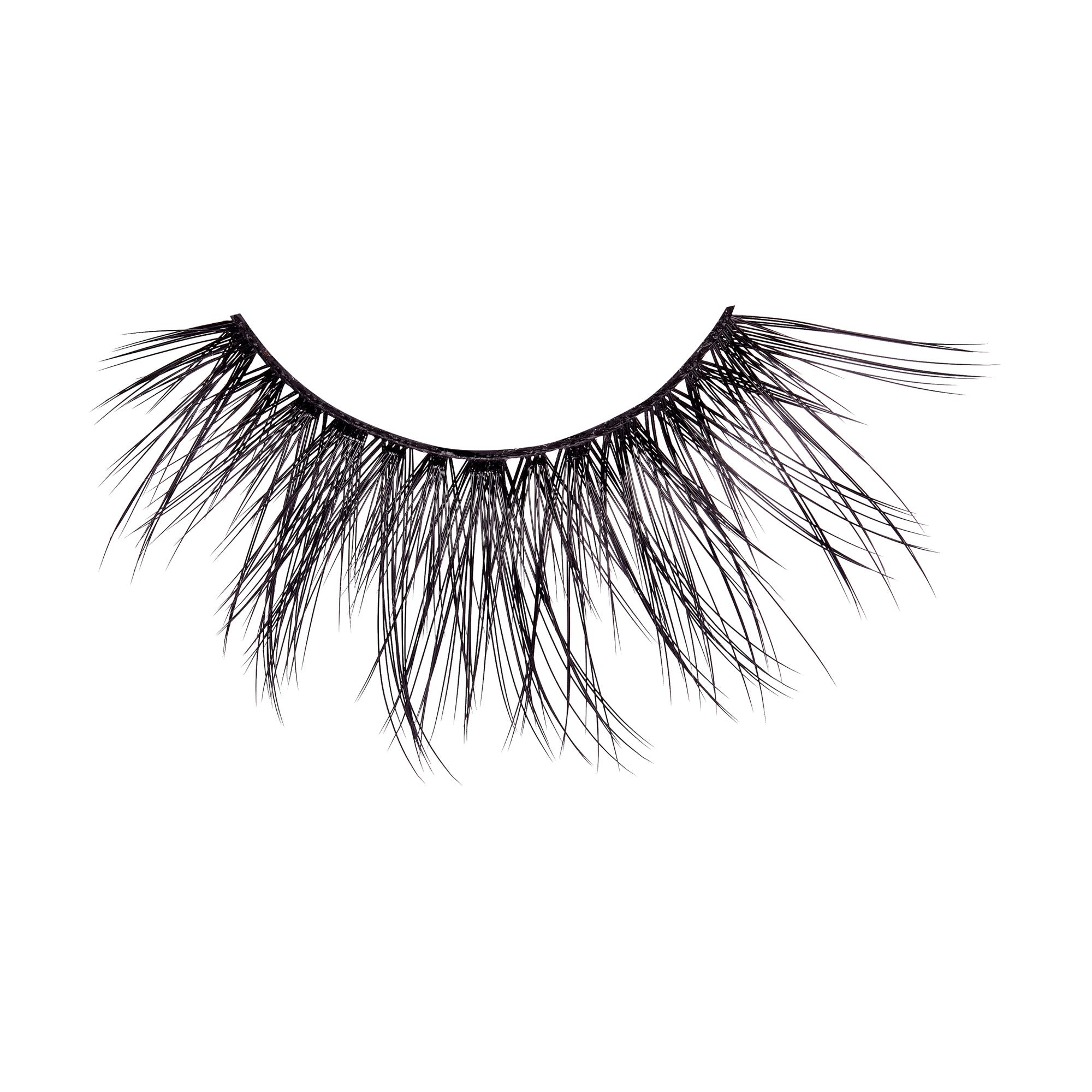 Single black false eyelash from KISS Lash Couture XL Collection 02 Chemise, featuring a dramatic, wispy, and voluminous design on a thin band.