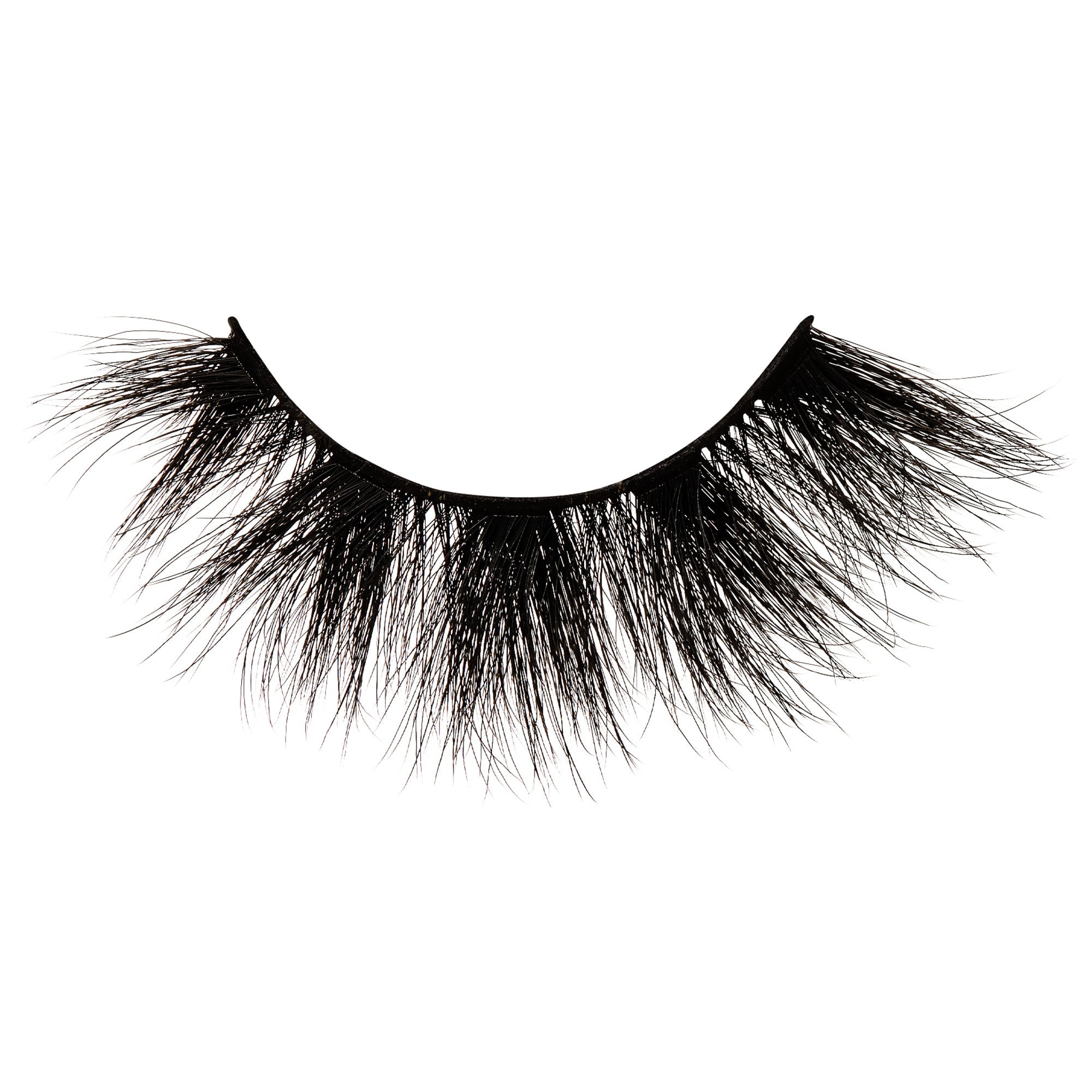 Single strip of KISS Lash Couture false eyelashes in matte black with a wispy, fluttery design, displayed on a white background.