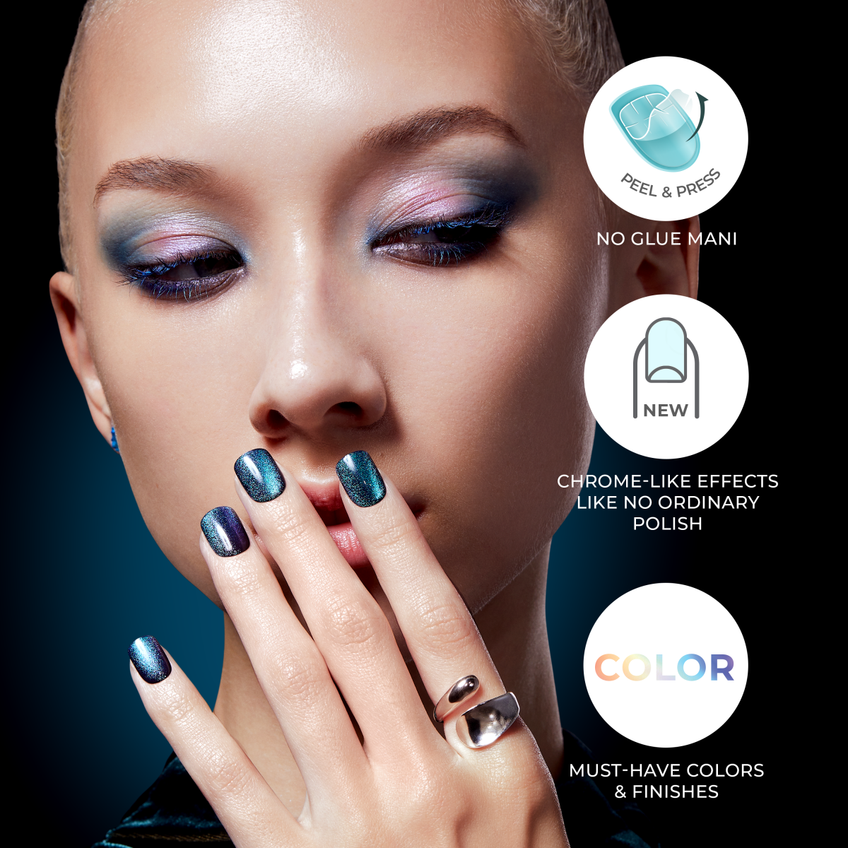 KISS imPRESS No Glue Mani Press On Nails, Color FX, Levels, Pink, Short Squoval, 30ct