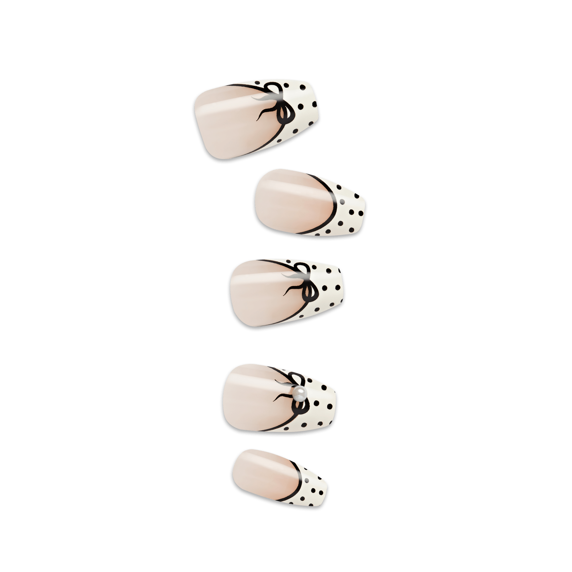 Impress Design No Glue Fake Press On Nails - Leafy | French Design, Black & White, Medium, Coffin, Manicure