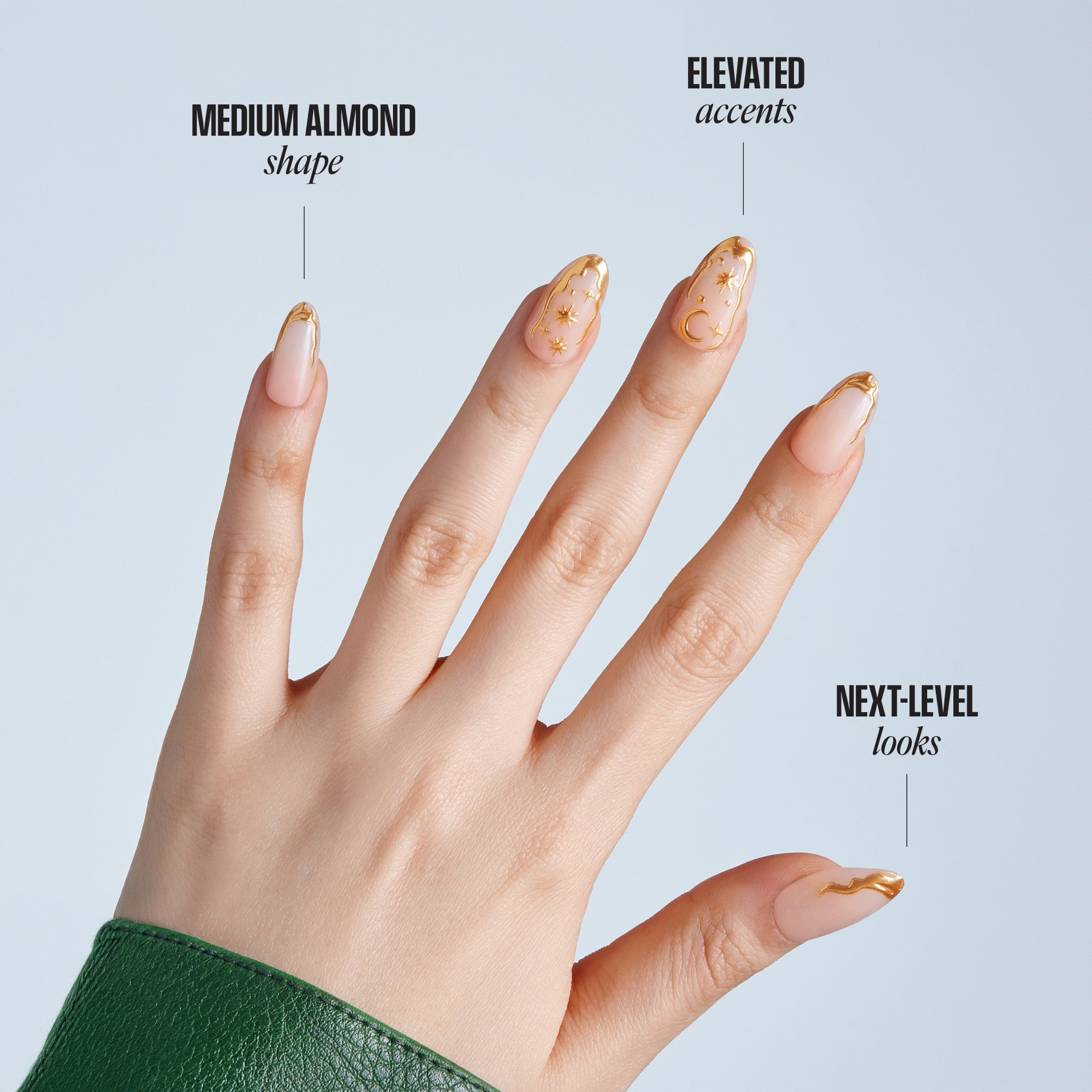 Kiss Glam 3D & Jeweled Press On Fake Glue Nails - Golden | 3D & Jewel Design, Gold, Medium, Almond