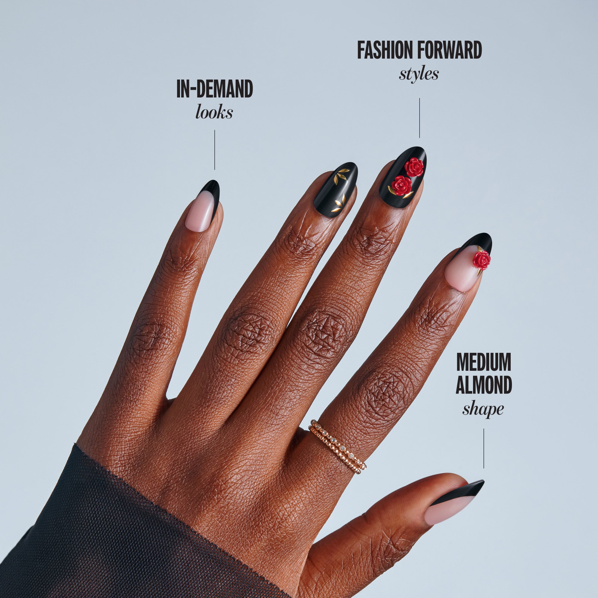 Kiss Haunt Halloween Press On Fake Glue Nails - Drop Dead Gorgeous | French Design, Black & Red, Medium, Almond, Glow In The Dark
