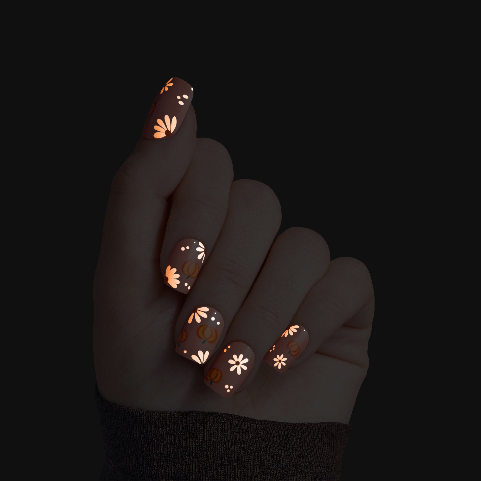 Kiss Haunt Halloween Press On Fake Glue Nails - Nailed By Night | Design, Orange, Short, Squoval, Glow In The Dark