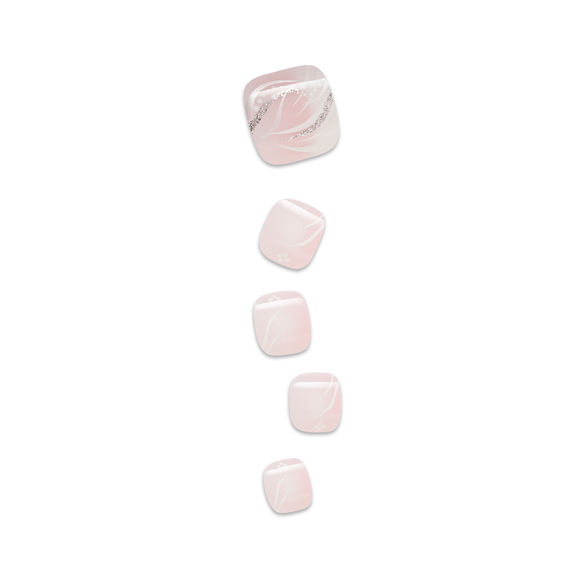 Five pink nails on a transparent background