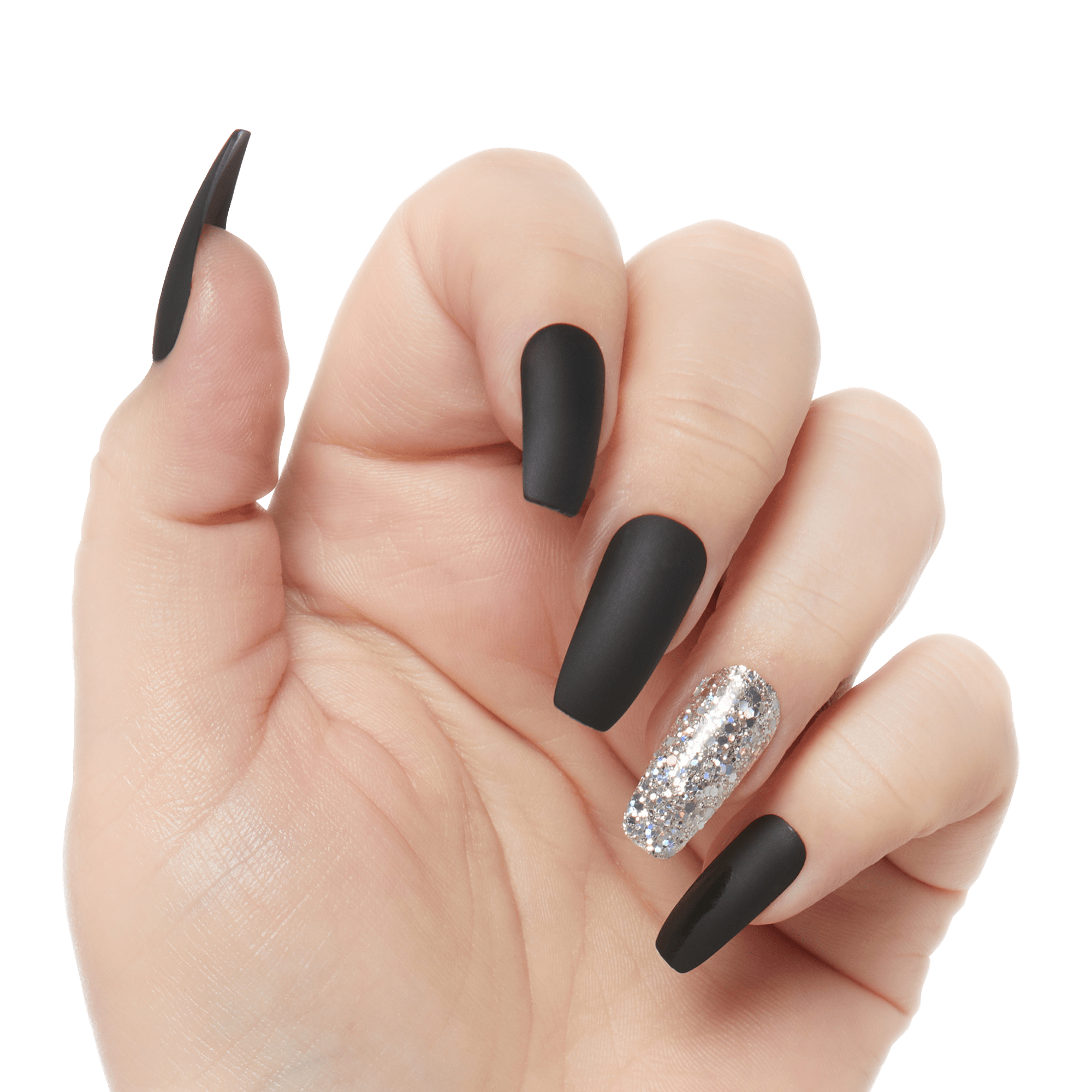 KISS Gel Fantasy Press-On Nails, Black & Silver, Long Length