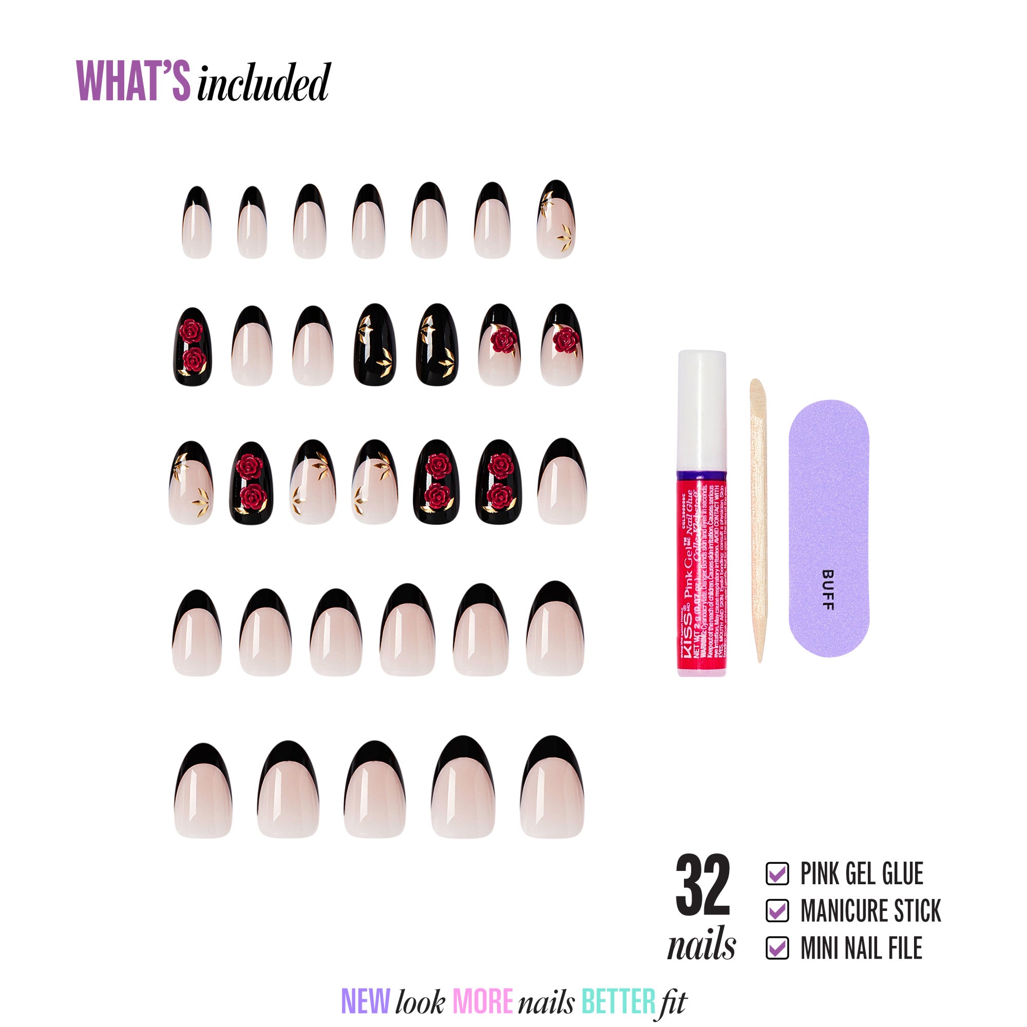 Kiss Haunt Halloween Press On Fake Glue Nails - Drop Dead Gorgeous | French Design, Black & Red, Medium, Almond, Glow In The Dark