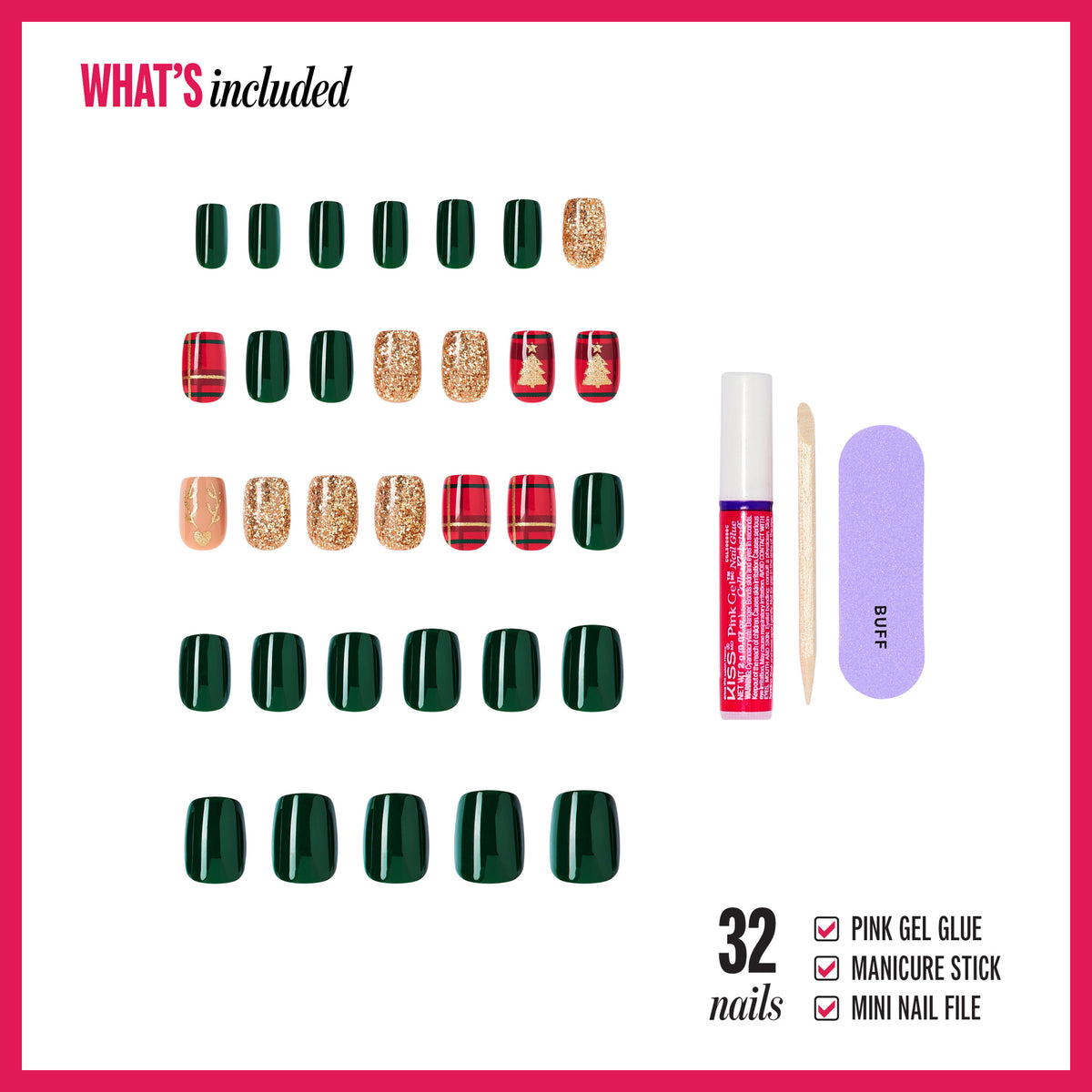 Kiss Merry Holiday Press On Fake Glue Nails - Warm Hug | Design, Multicolor, Short, Squoval