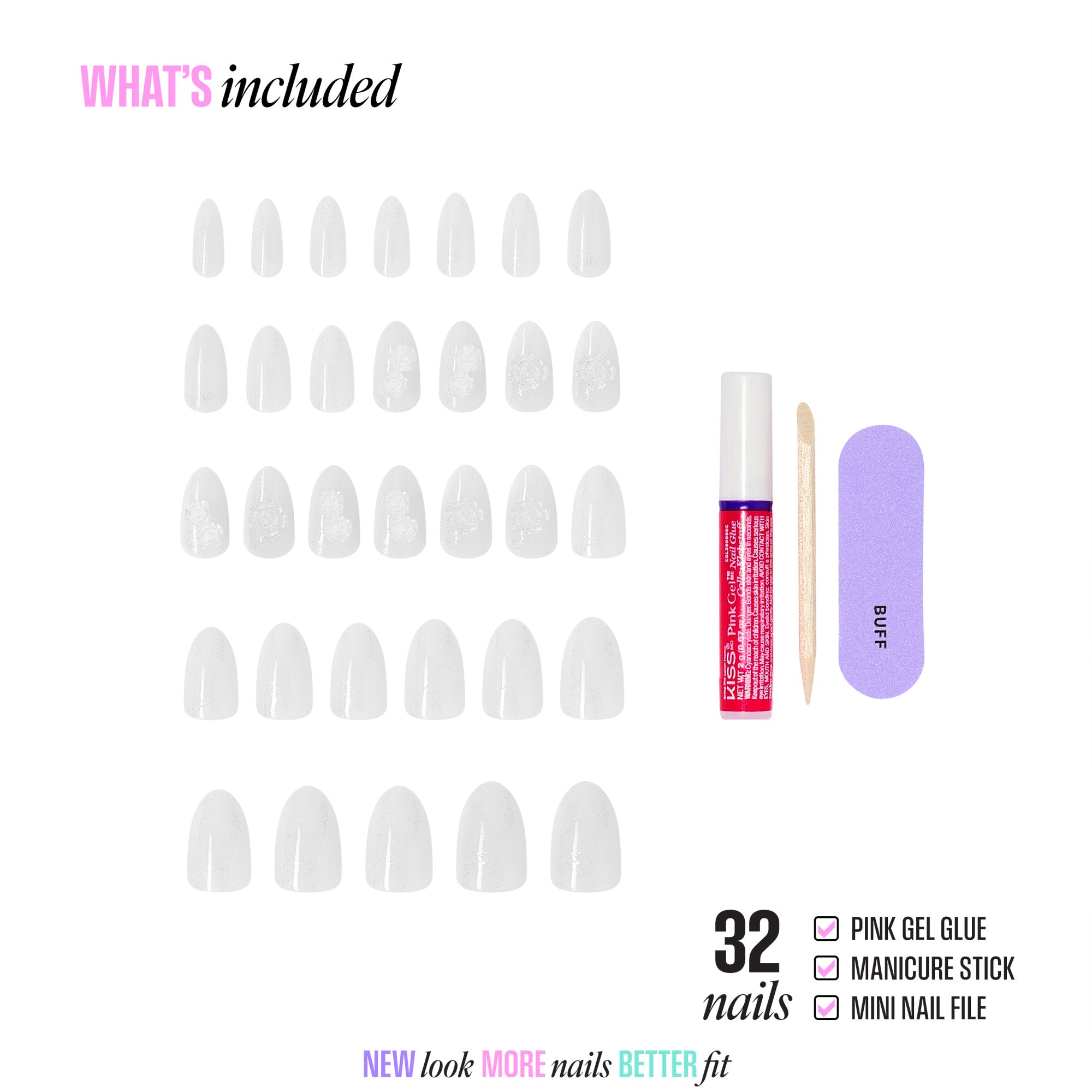 Kiss Glam Jeweled Press On Fake Glue Nails - Polaroid | 3D & Jeweled Design, White, Medium, Almond