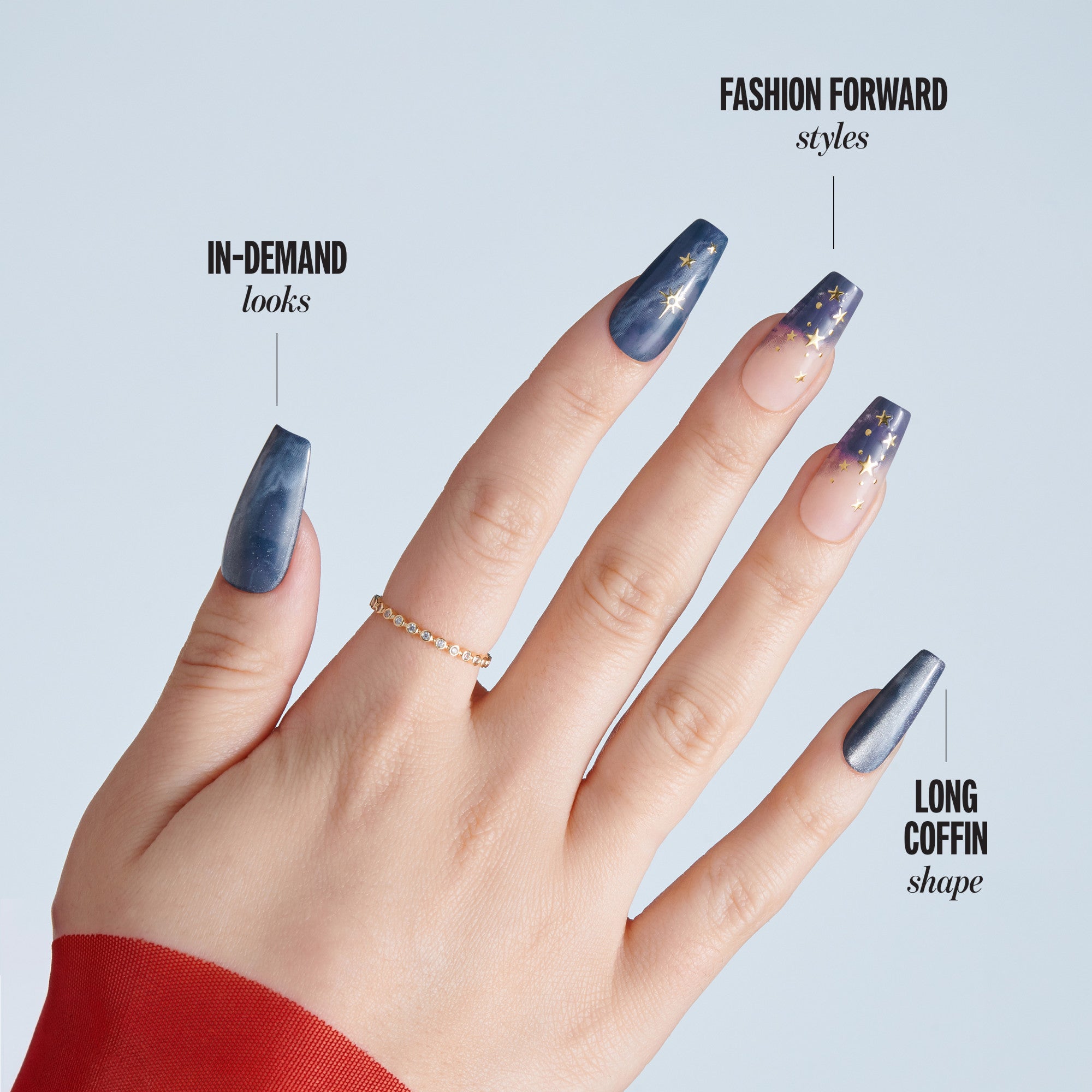 Kiss Haunt Halloween Press On Fake Glue Nails - Spooky Tips | Design, Blue, Long, Coffin, Glow In The Dark